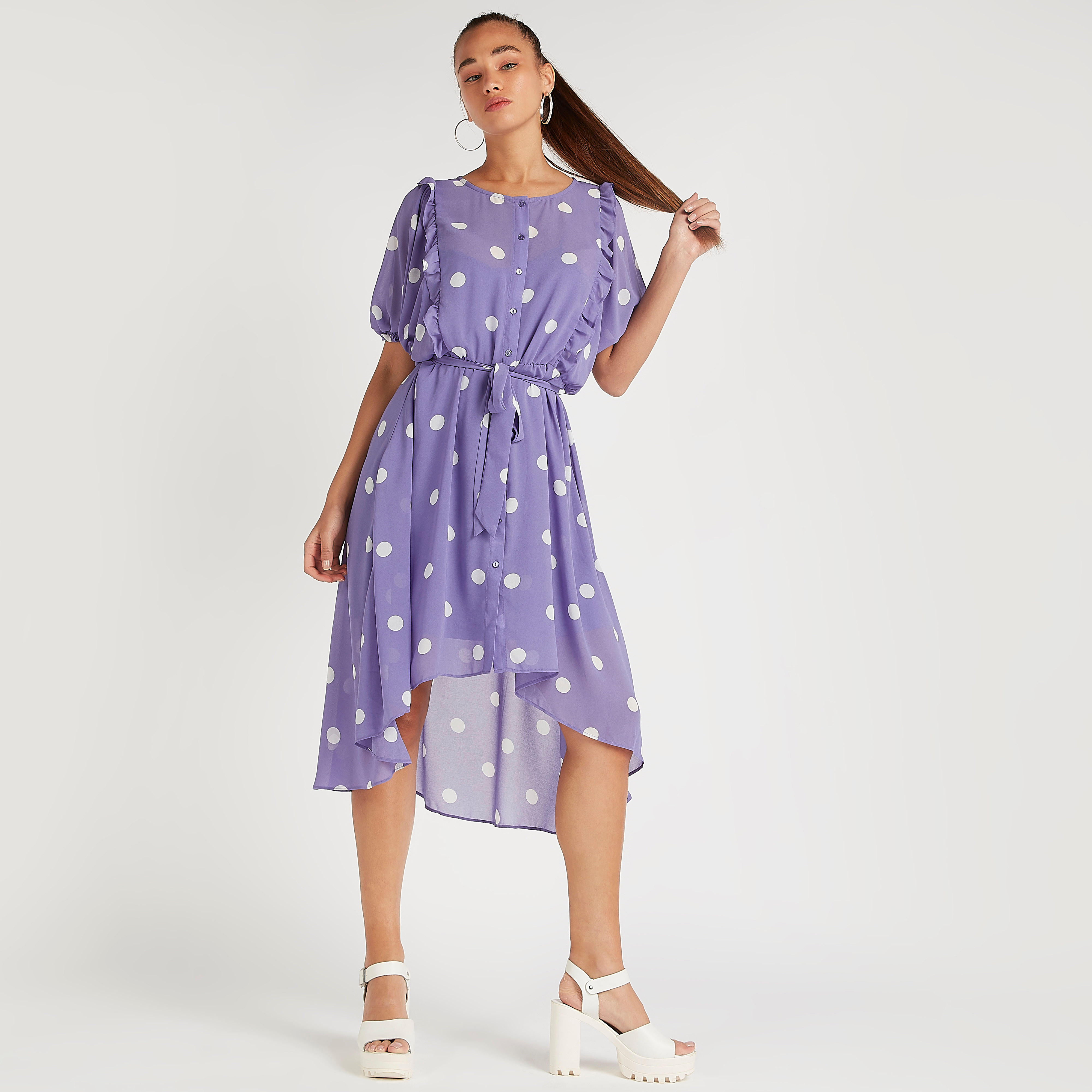 فستان ميدي مقلّم برباط خصر وتفاصيل كشكشة-women-clothing-dresses-image-2