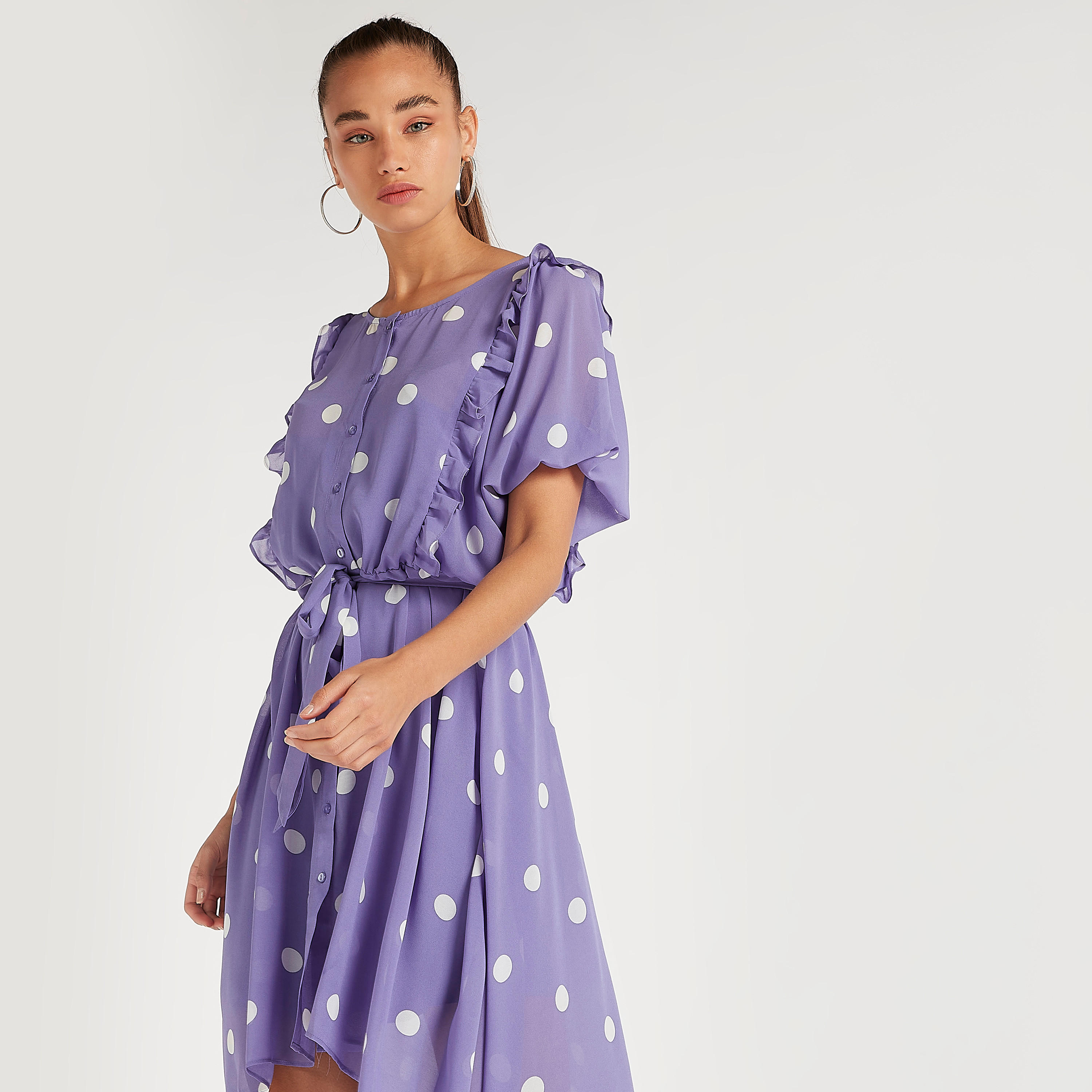 فستان ميدي مقلّم برباط خصر وتفاصيل كشكشة-women-clothing-dresses-image-5
