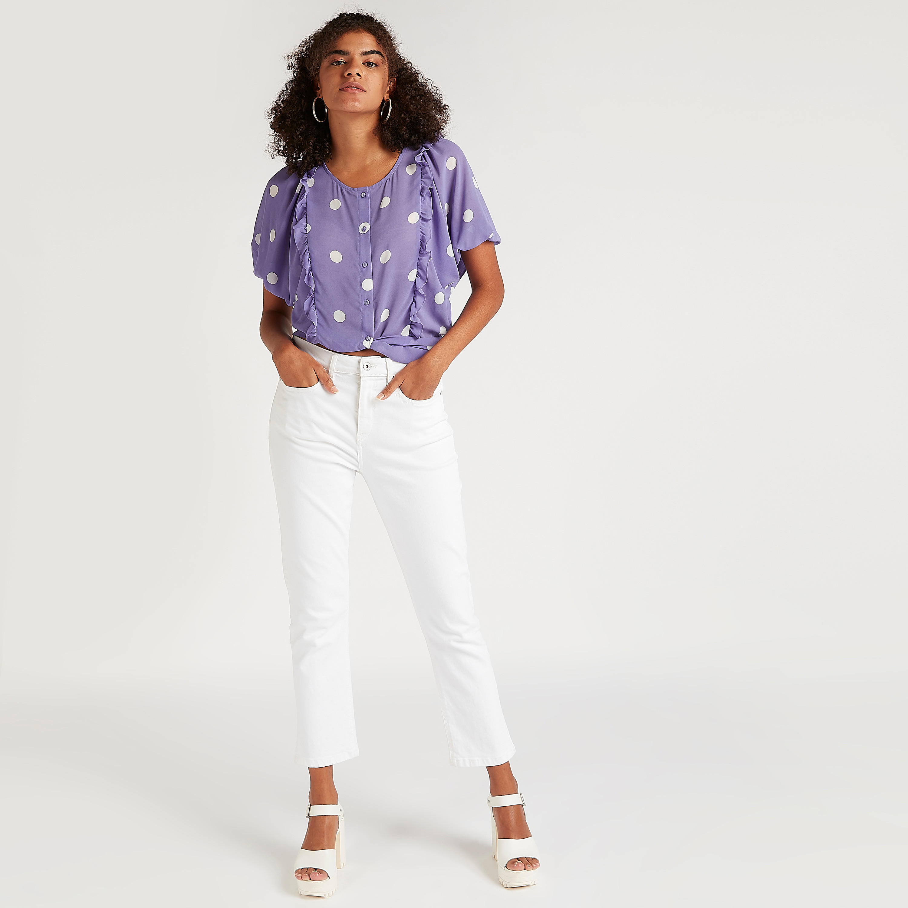بلوزة منقّطة بياقة مستديرة وأكمام قصيرة-women-clothing-shirtsandblouses-blouses-image-2