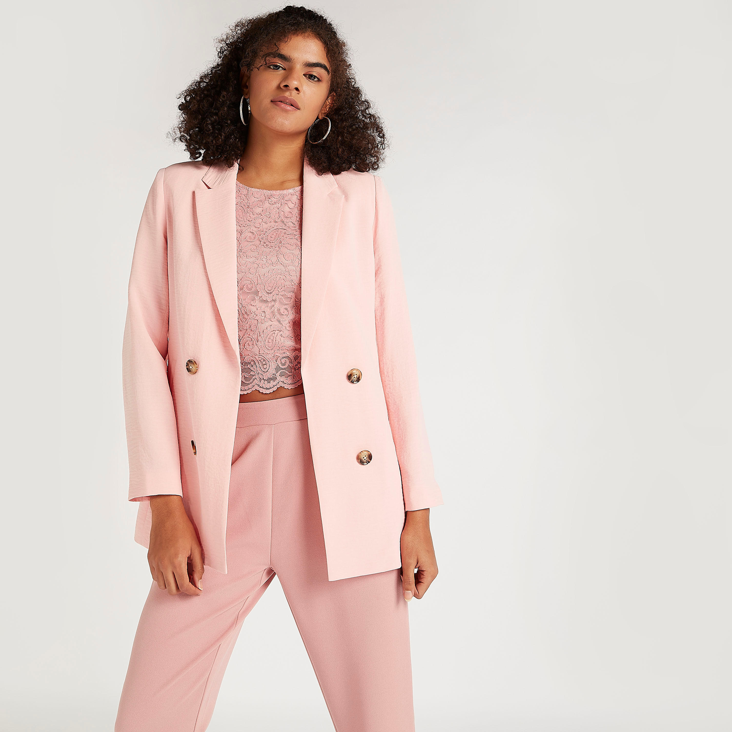 Solid Double Breasted Jacket with Long Sleeves and Notched Lapels-women-winterwear-coatsandjackets-jackets-image-1