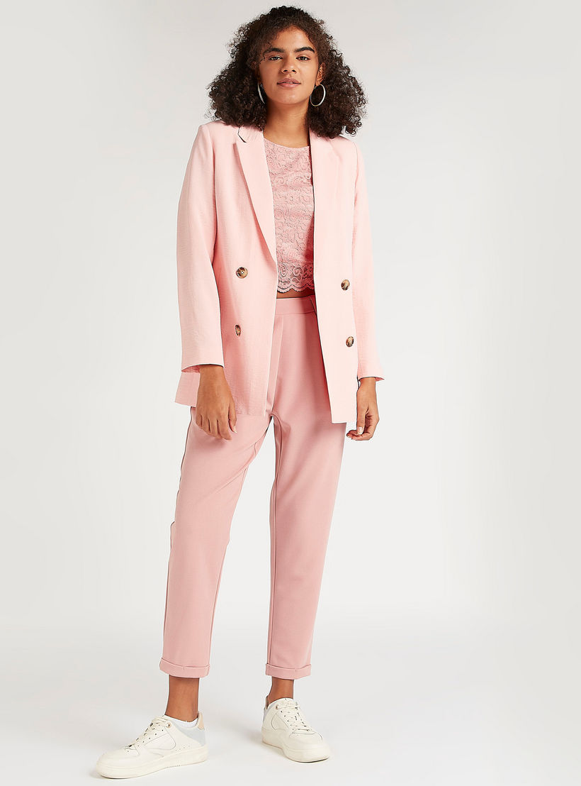 Solid Double Breasted Jacket with Long Sleeves and Notched Lapels-women-winterwear-coatsandjackets-jackets-image-2