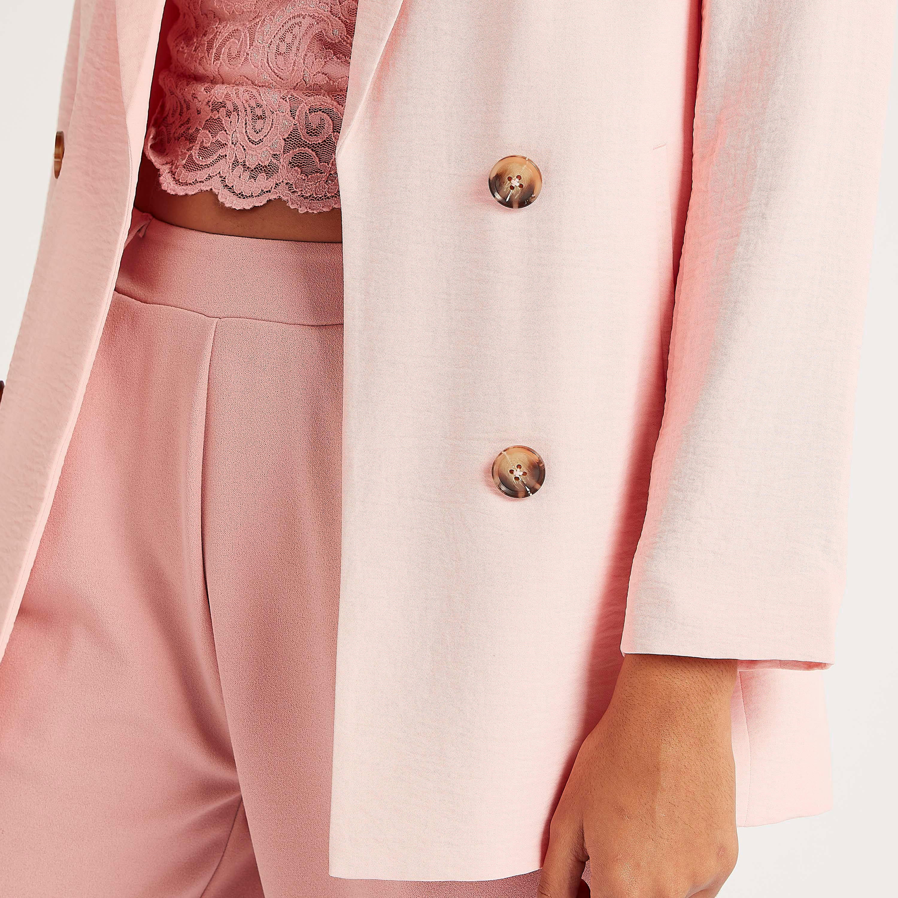 Solid Double Breasted Jacket with Long Sleeves and Notched Lapels-women-winterwear-coatsandjackets-jackets-image-3