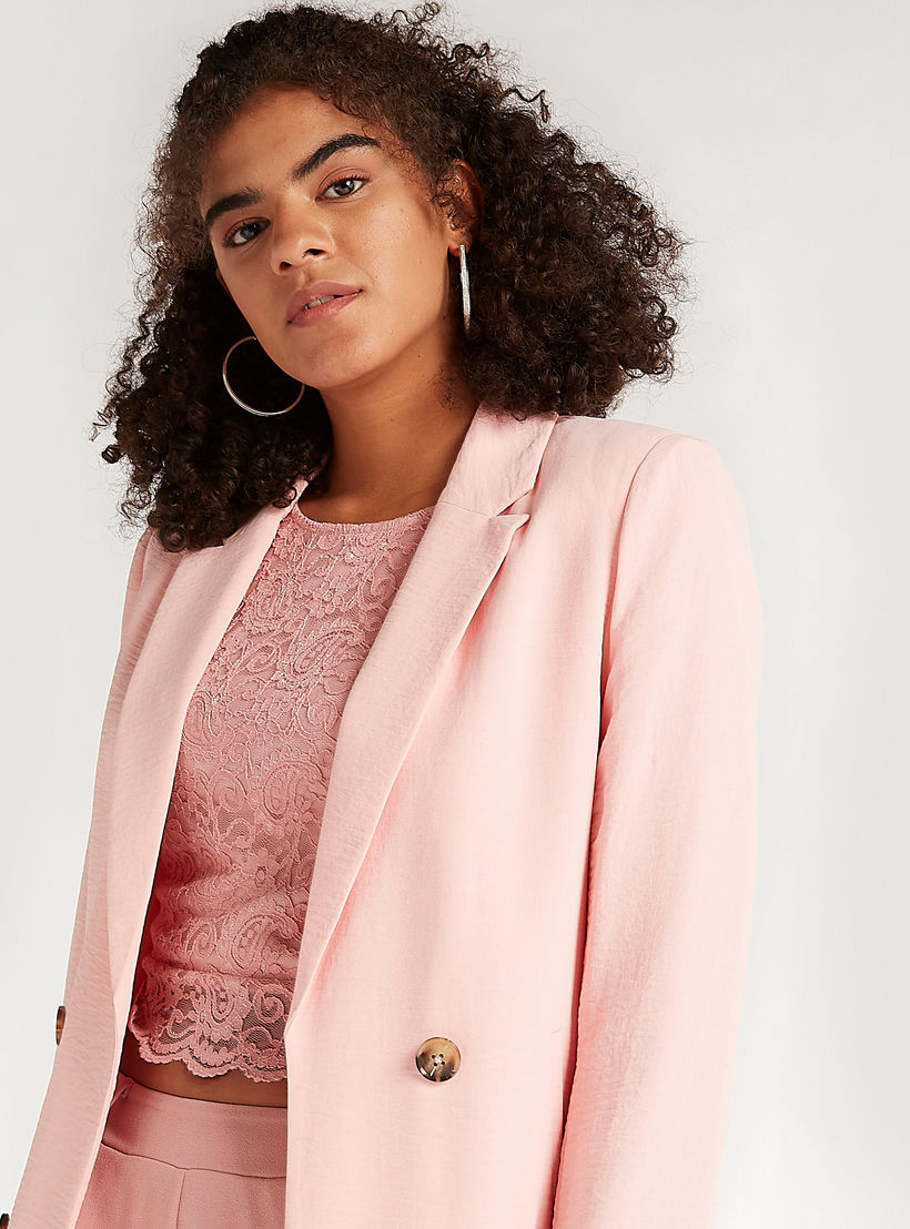 Solid Double Breasted Jacket with Long Sleeves and Notched Lapels-women-winterwear-coatsandjackets-jackets-image-5