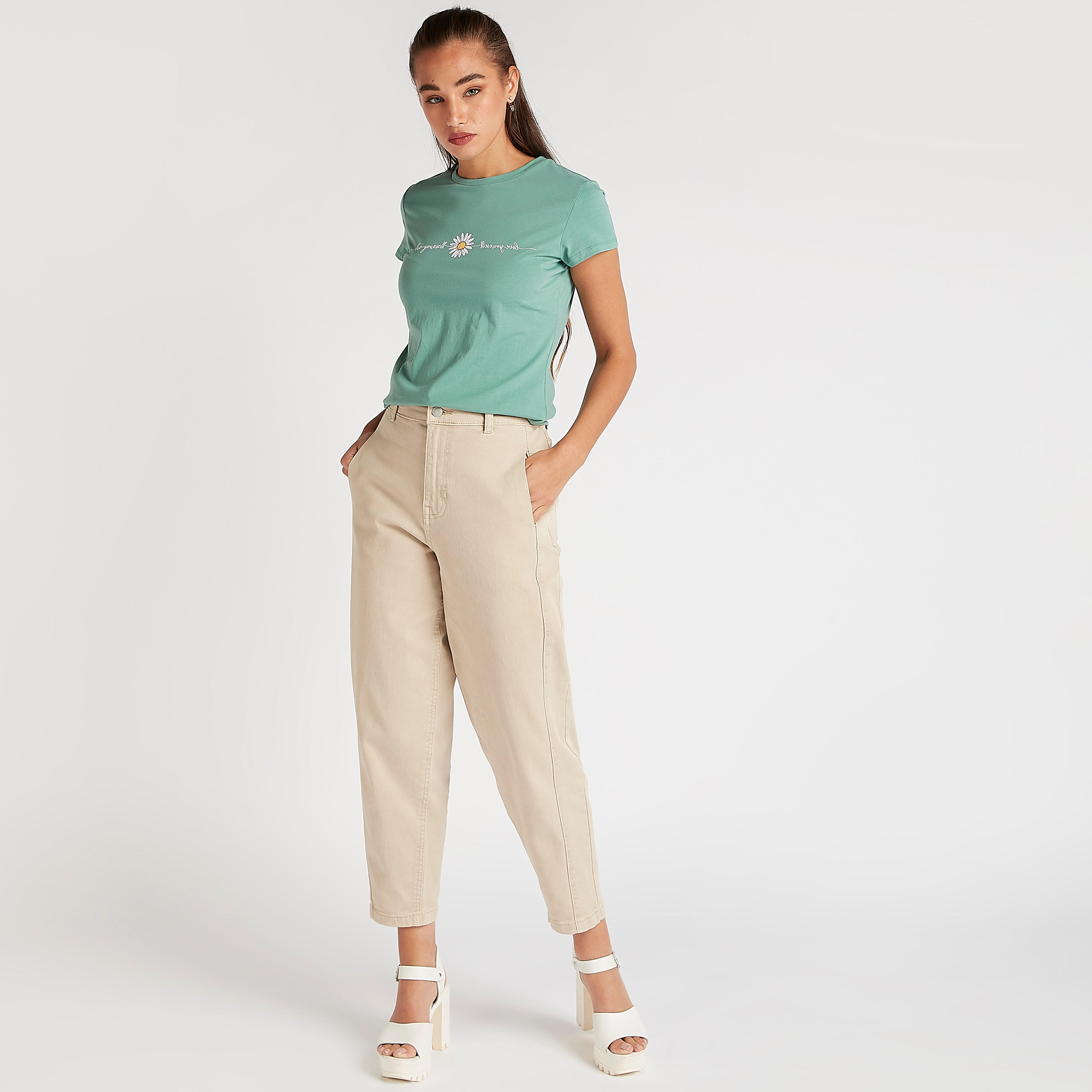 Printed T-shirt with Crew Neck and Cap Sleeves-women-clothing-tshirts-image-2