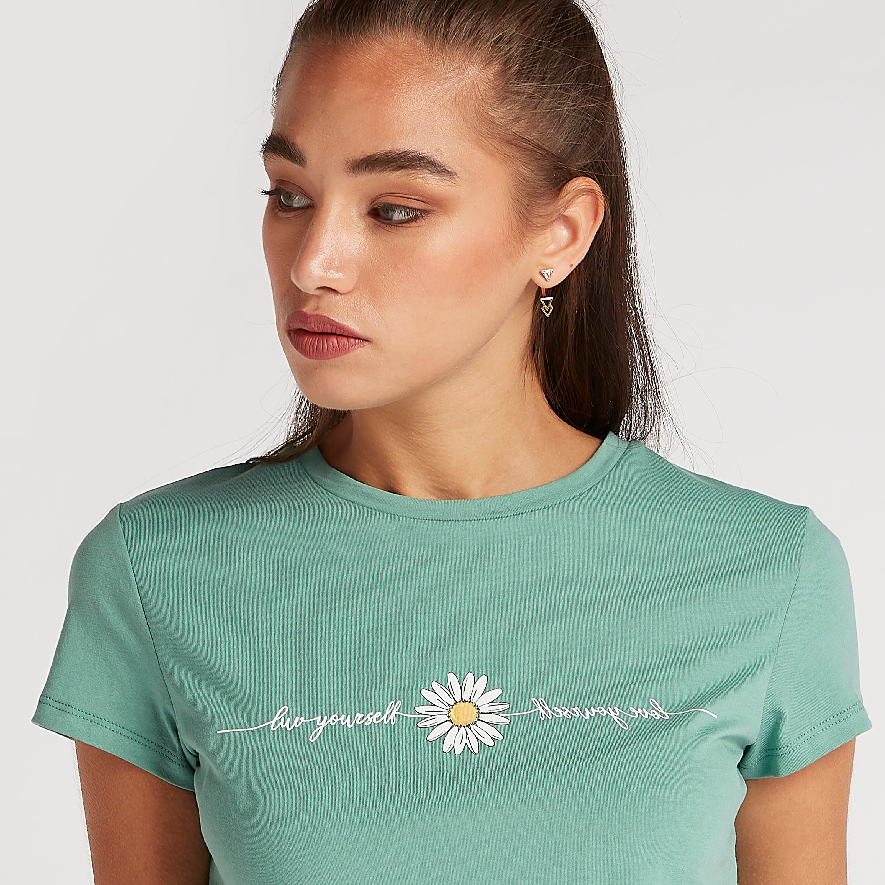 Printed T-shirt with Crew Neck and Cap Sleeves-women-clothing-tshirts-image-3