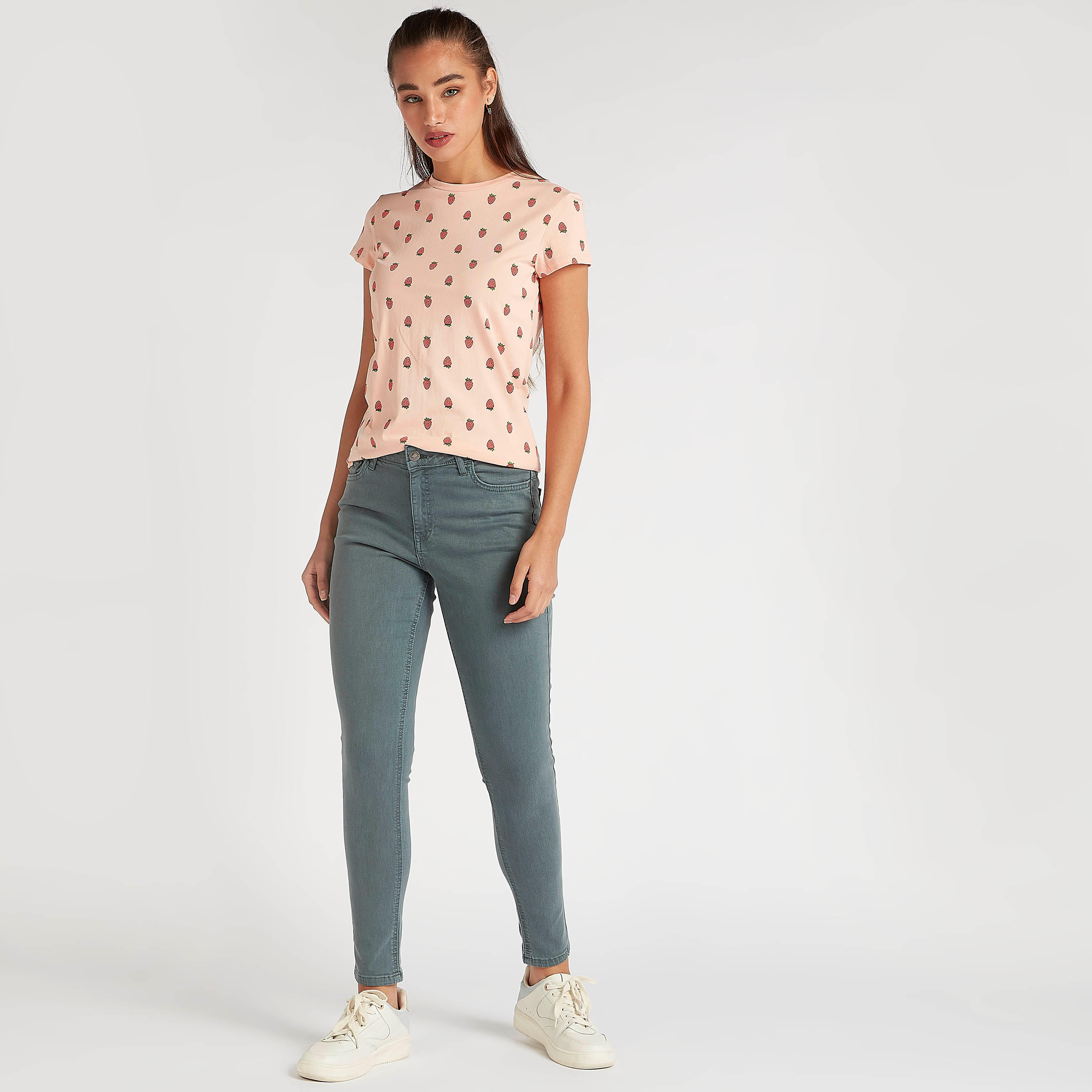 تيشيرت بياقة ضيقة وأكمام كاب وطبعات-women-clothing-tshirts-image-2