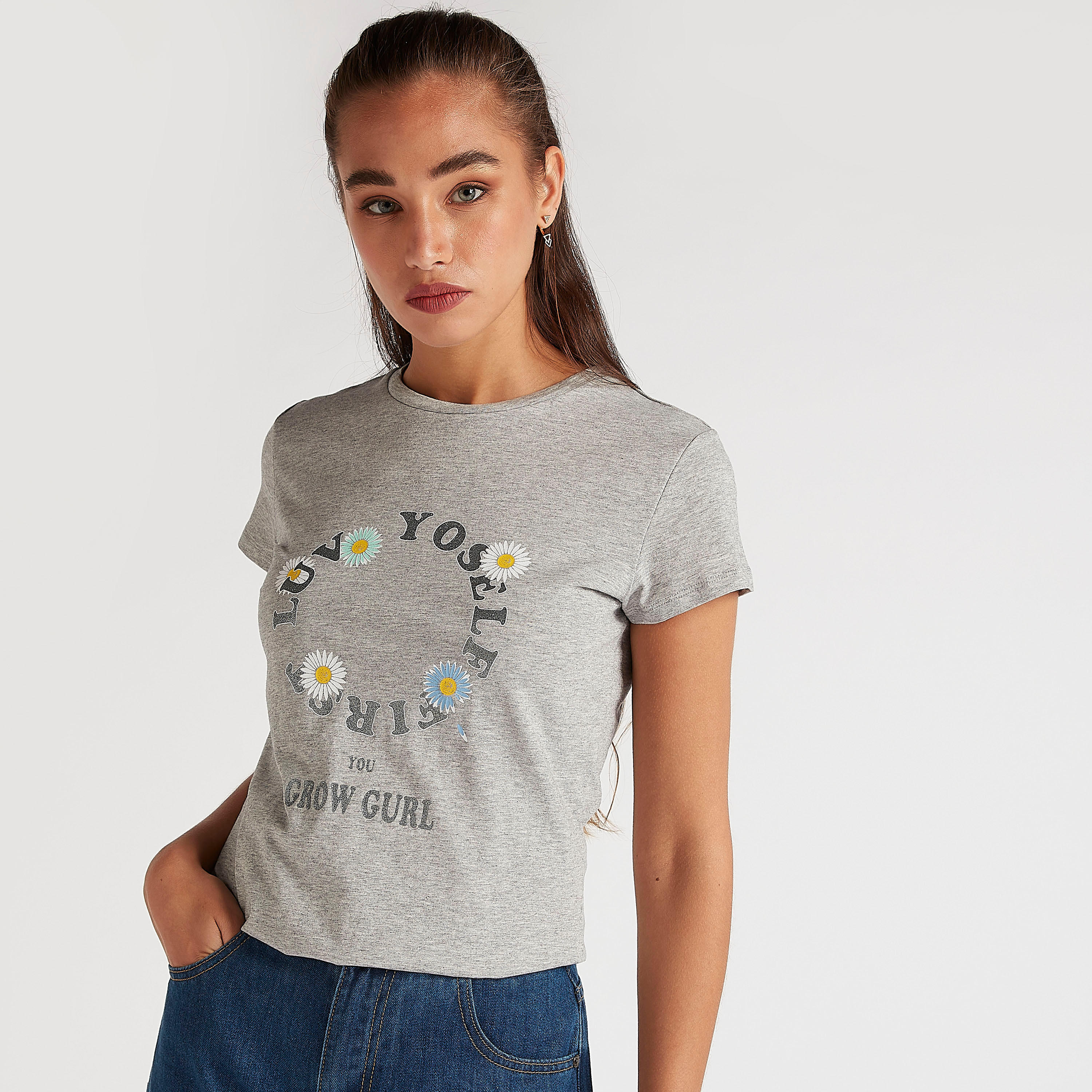 Printed T-shirt with Crew Neck and Cap Sleeves-women-clothing-tshirts-image-1