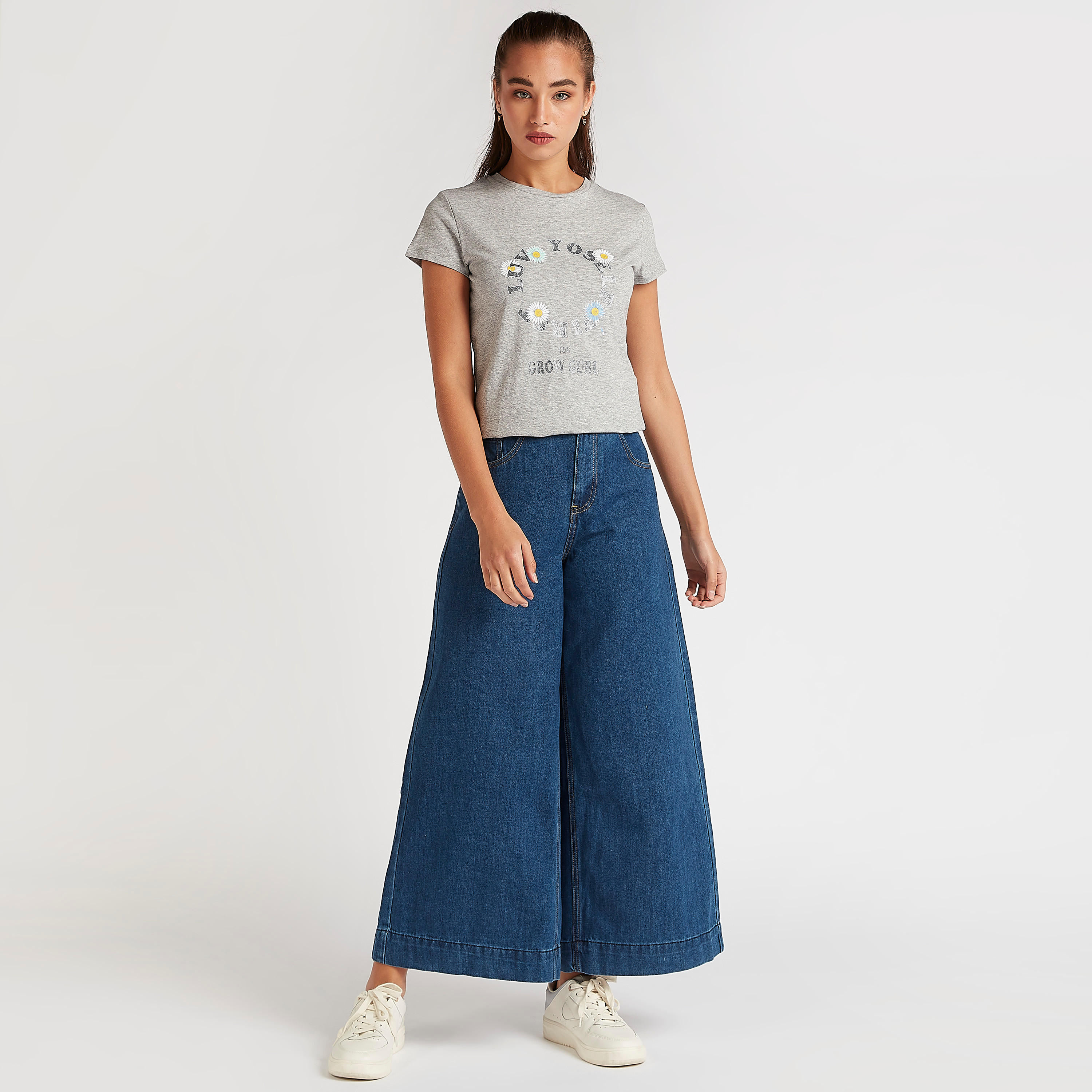 Printed T-shirt with Crew Neck and Cap Sleeves-women-clothing-tshirts-image-2