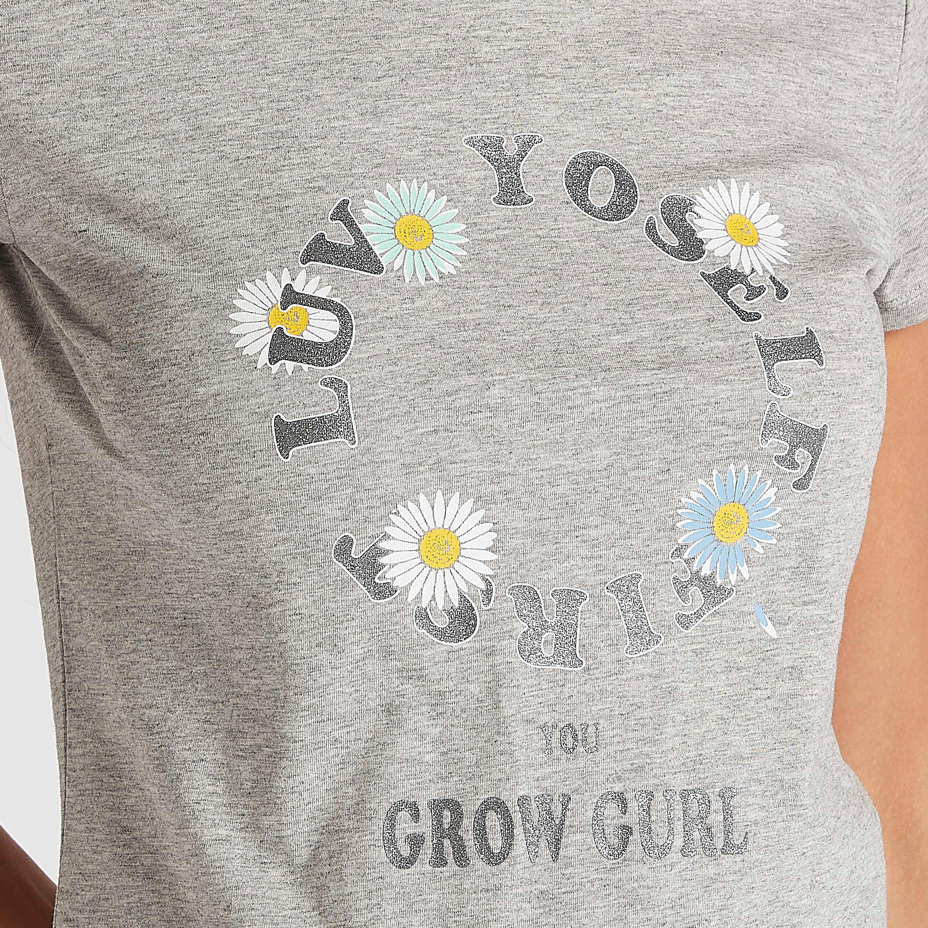Printed T-shirt with Crew Neck and Cap Sleeves-women-clothing-tshirts-image-3