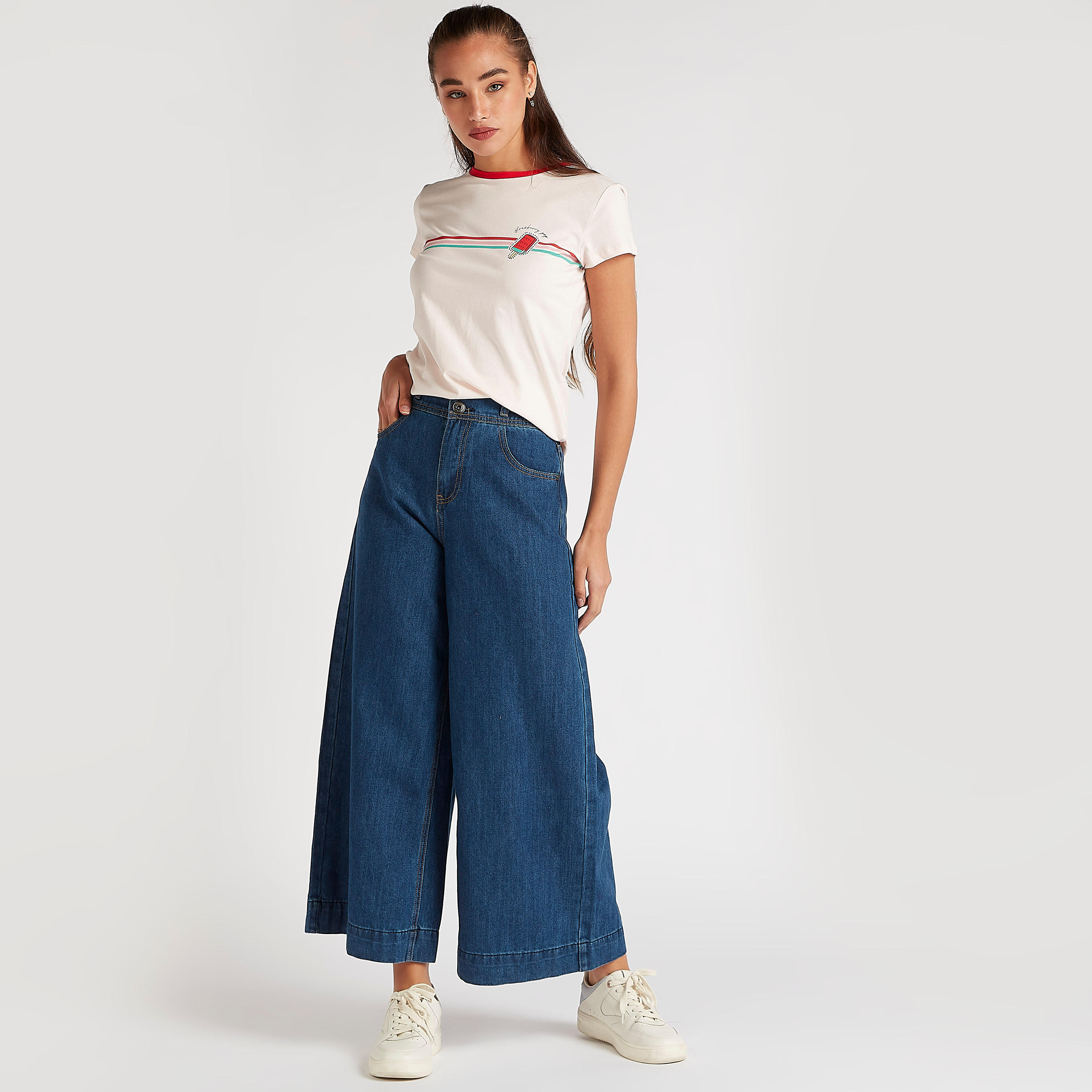 Printed T-shirt with Crew Neck and Cap Sleeves-women-clothing-tshirts-image-2