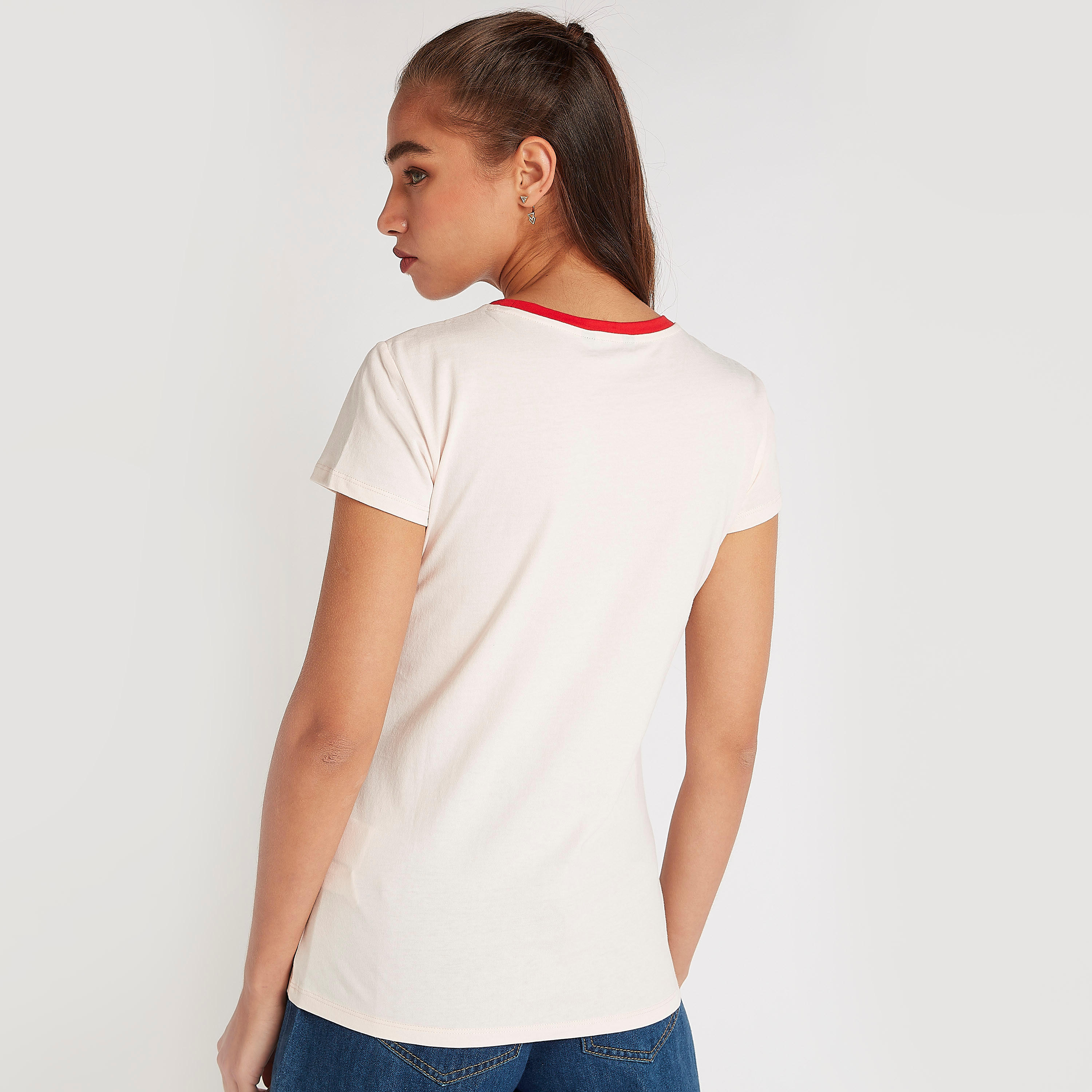 Printed T-shirt with Crew Neck and Cap Sleeves-women-clothing-tshirts-image-4