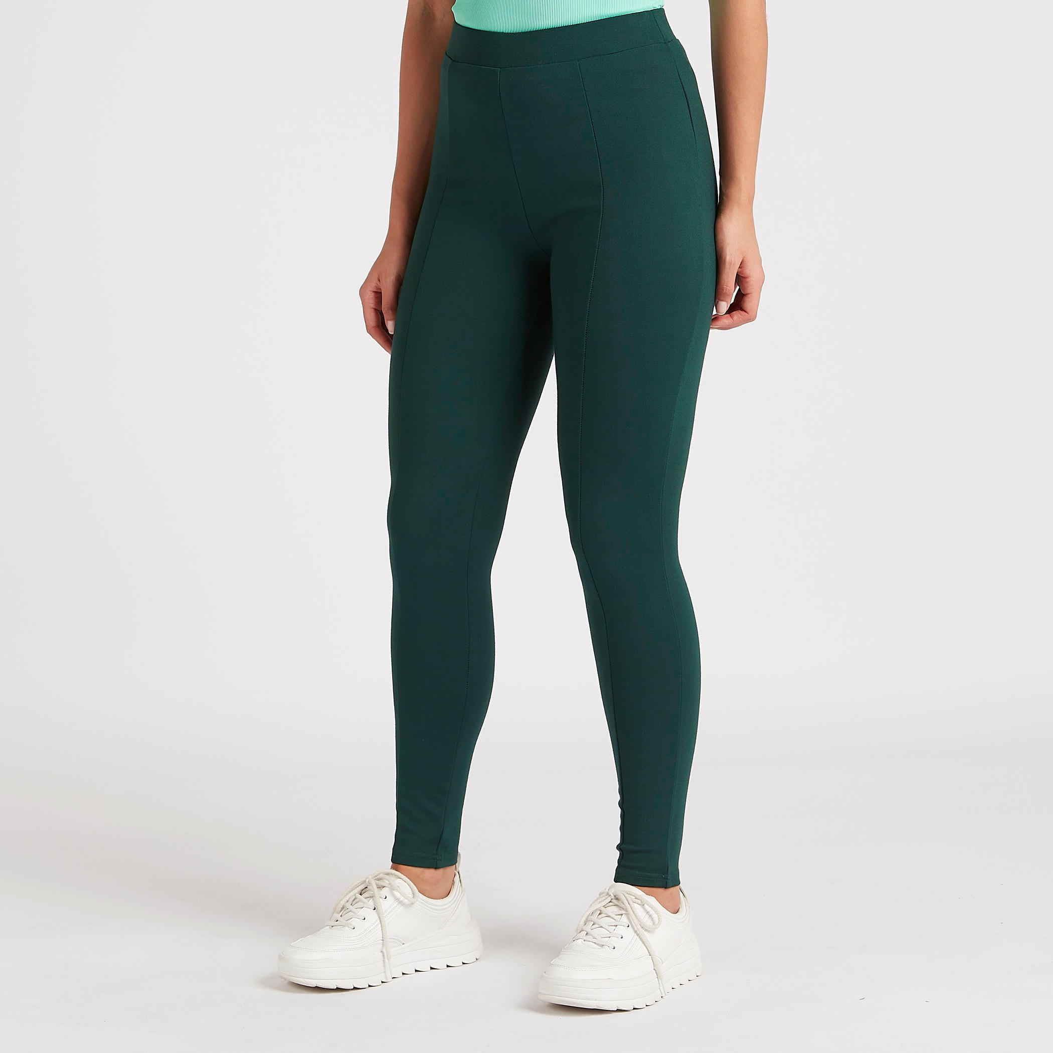 Solid Mid-Rise Leggings with Elasticated Waistband-women-clothing-bottoms-leggings-image-1