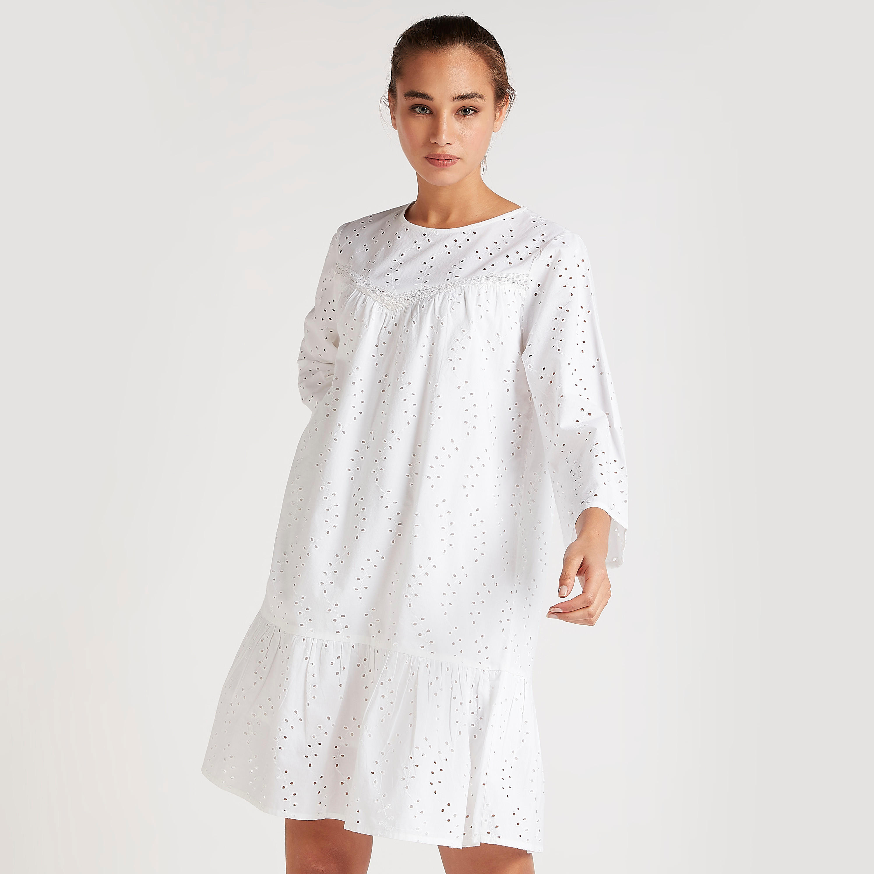 فستان قصير إيه لاين بارز الملمس بتفاصيل دانتيل-women-clothing-dresses-image-5