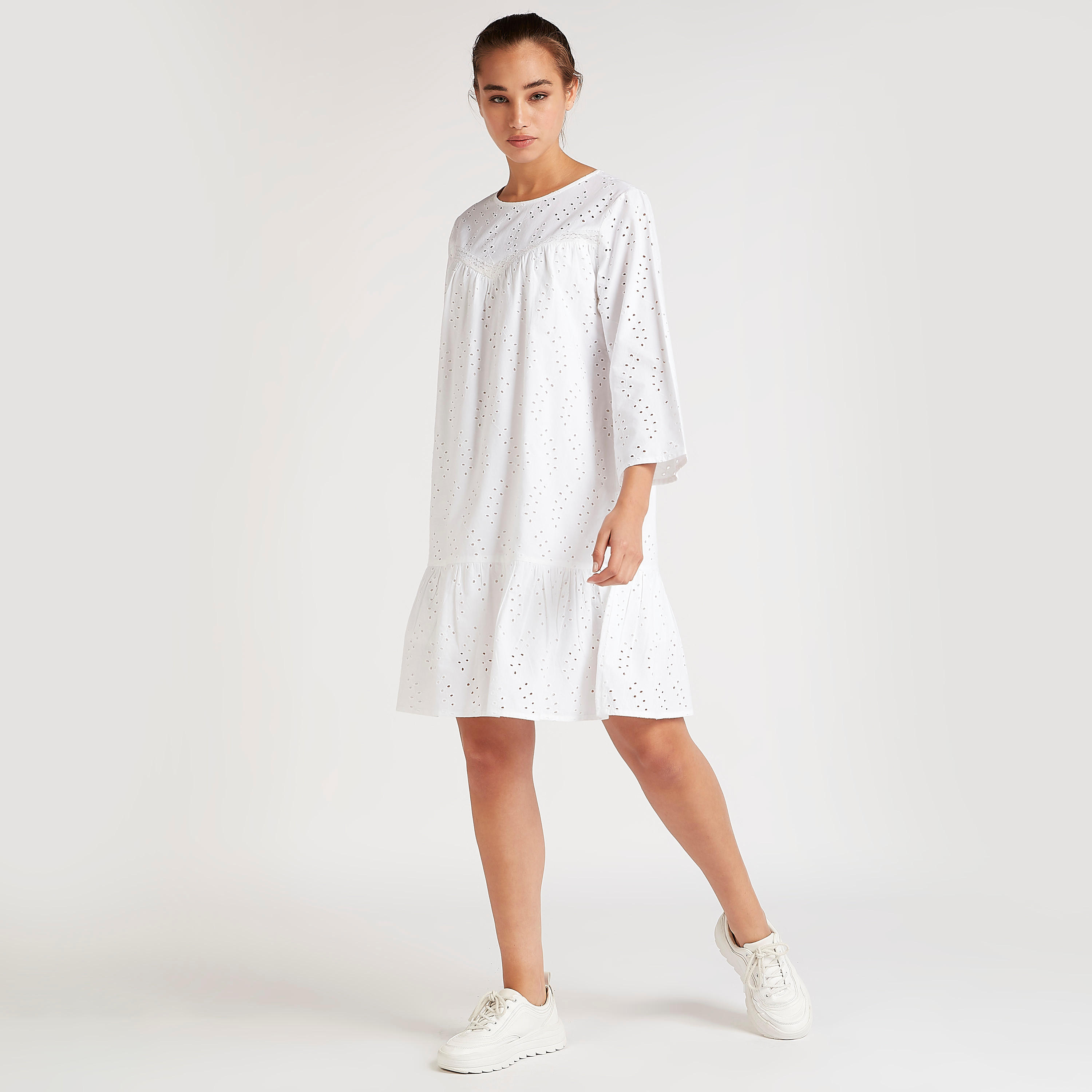 فستان قصير إيه لاين بارز الملمس بتفاصيل دانتيل-women-clothing-dresses-image-4