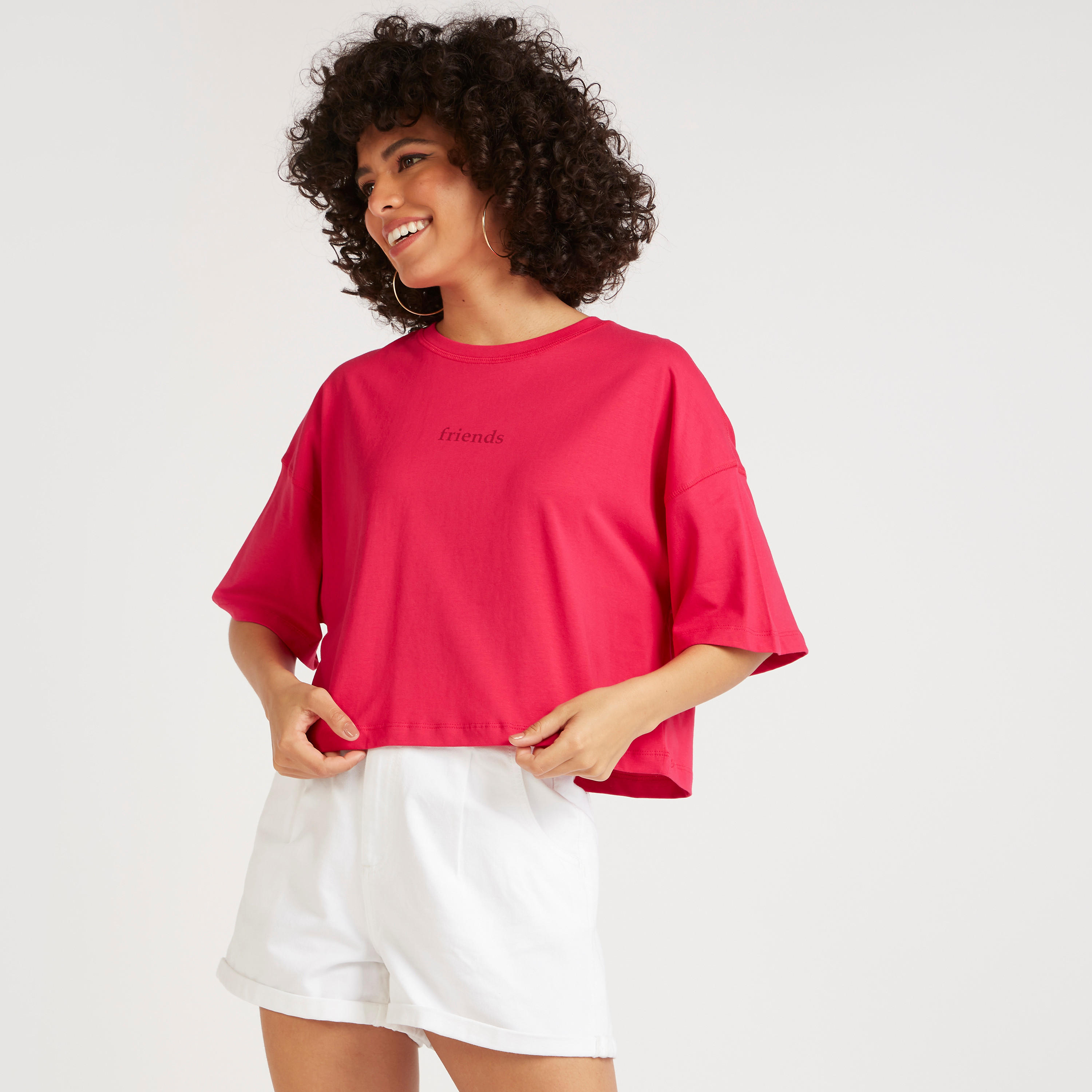 Printed Crew Neck Cropped T-shirt with Short Sleeves-women-clothing-tshirts-image-1