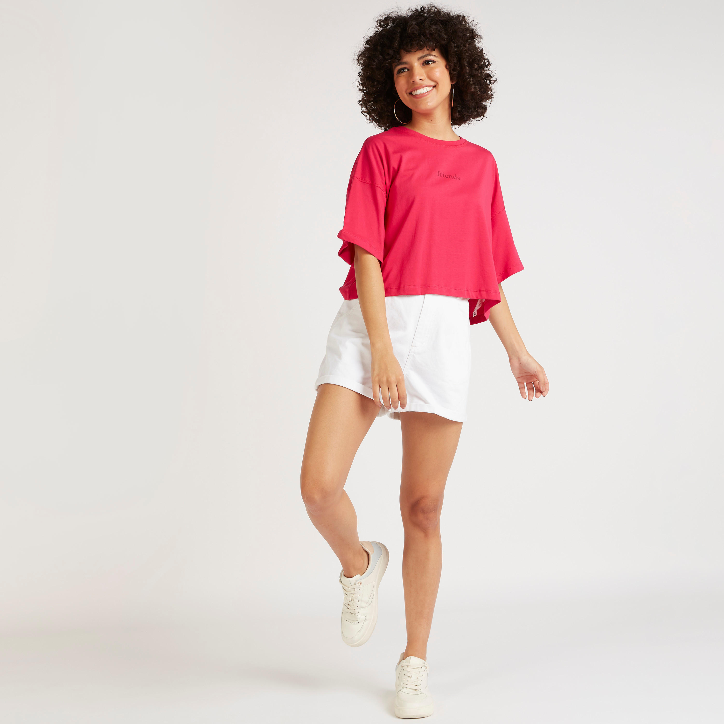Printed Crew Neck Cropped T-shirt with Short Sleeves-women-clothing-tshirts-image-2