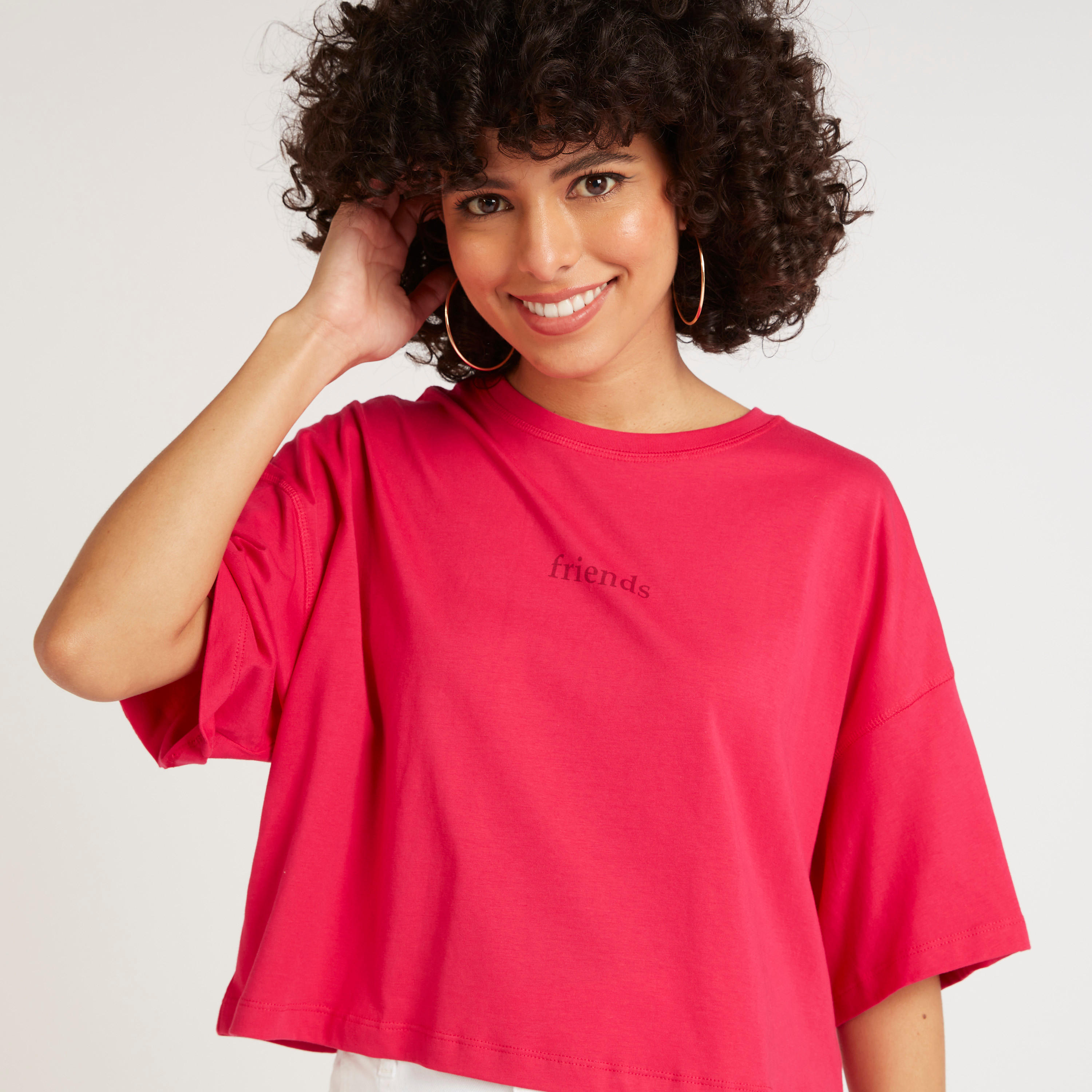 Printed Crew Neck Cropped T-shirt with Short Sleeves-women-clothing-tshirts-image-4