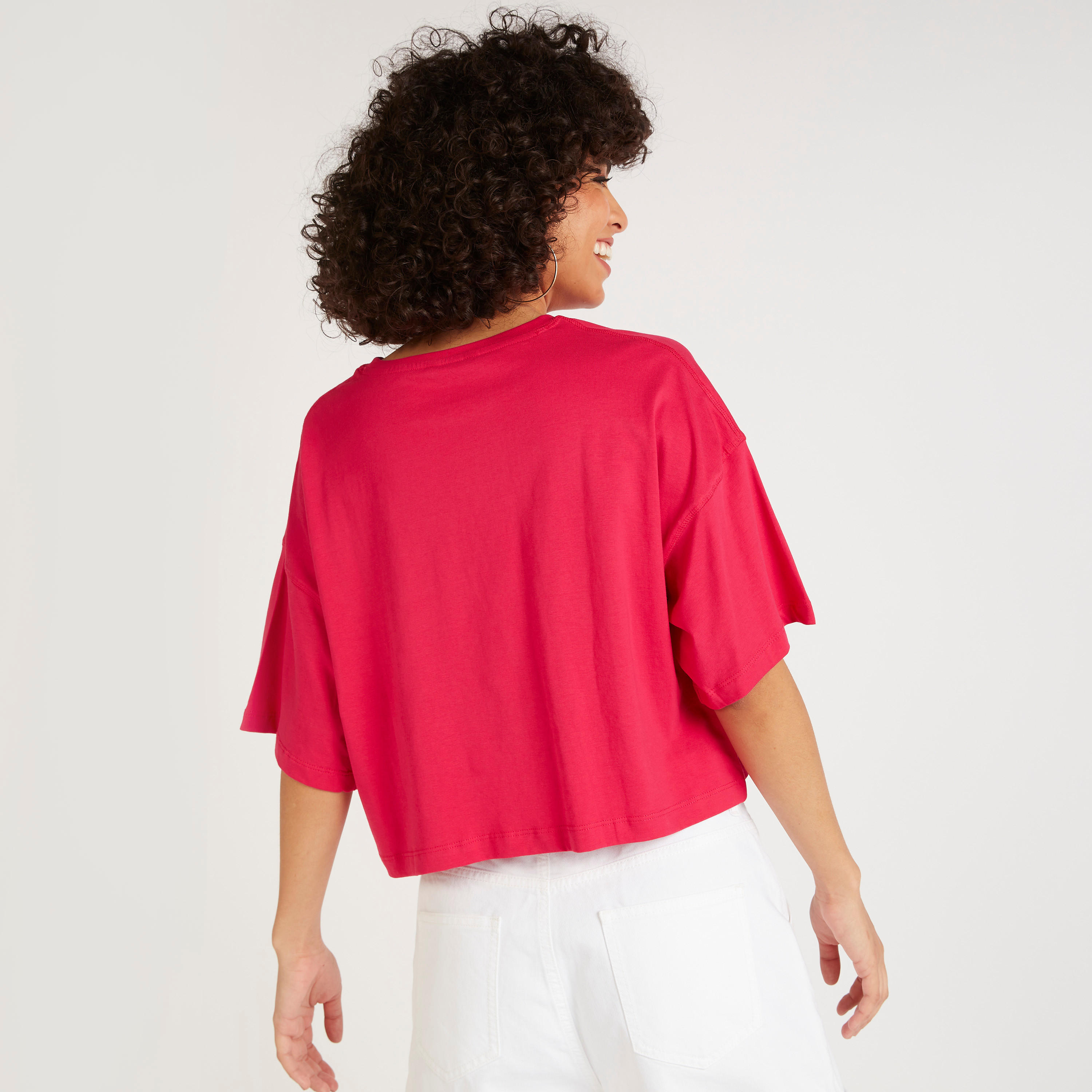 Printed Crew Neck Cropped T-shirt with Short Sleeves-women-clothing-tshirts-image-5
