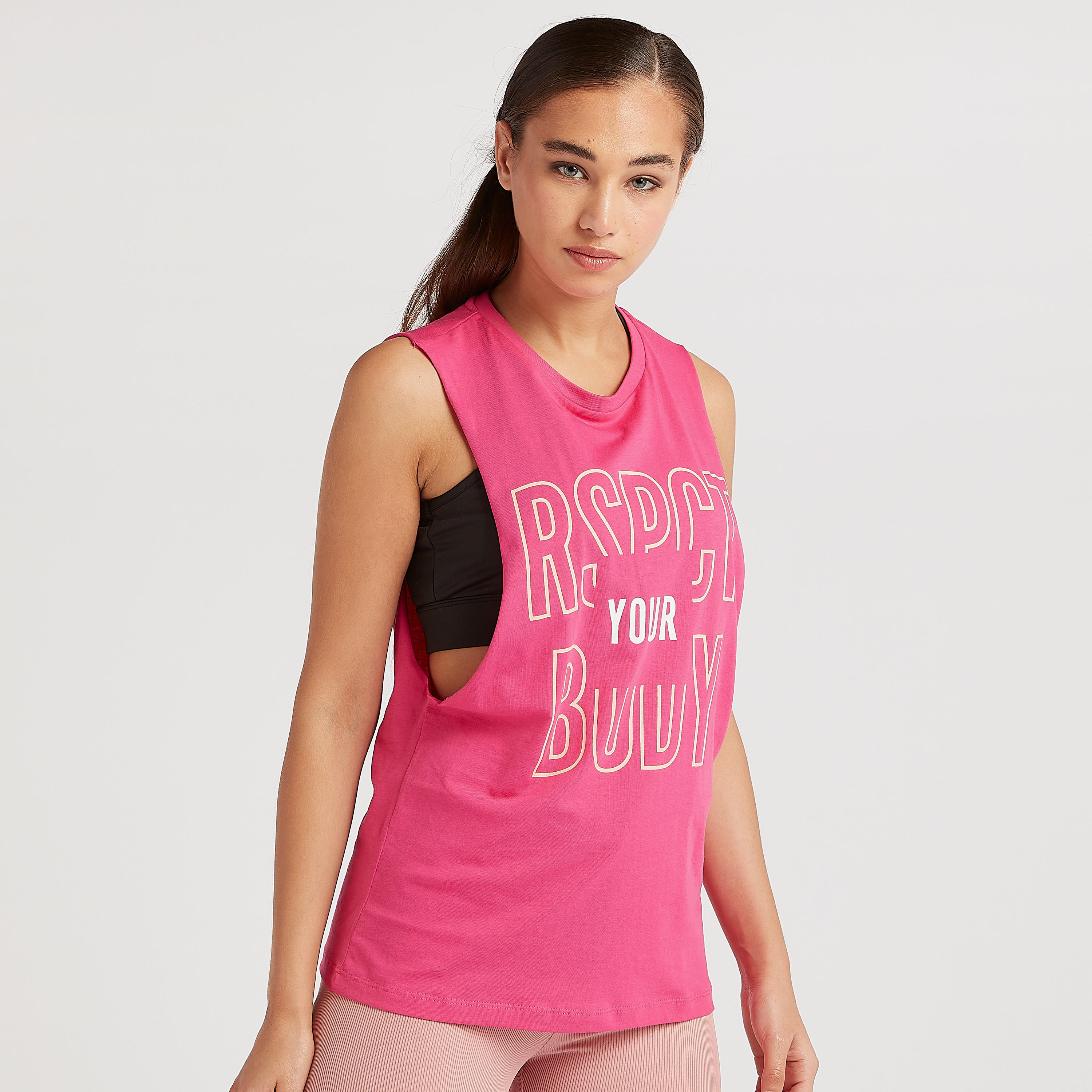 Slogan Print Vest with Round Neck-women-clothing-tshirts-image-1