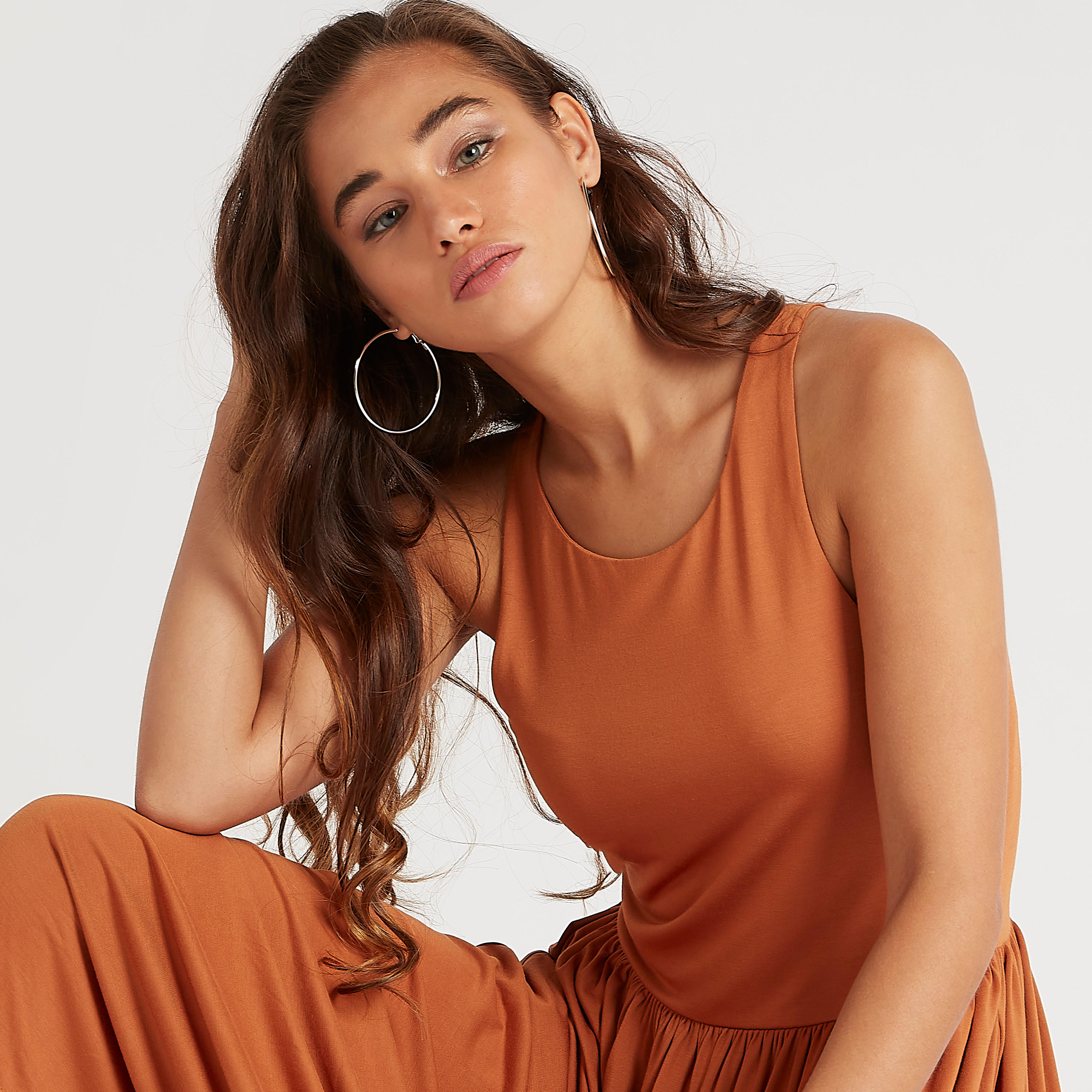 فستان ميدي إيه لاين قصير سادة بياقة مستديرة-women-clothing-dresses-image-3