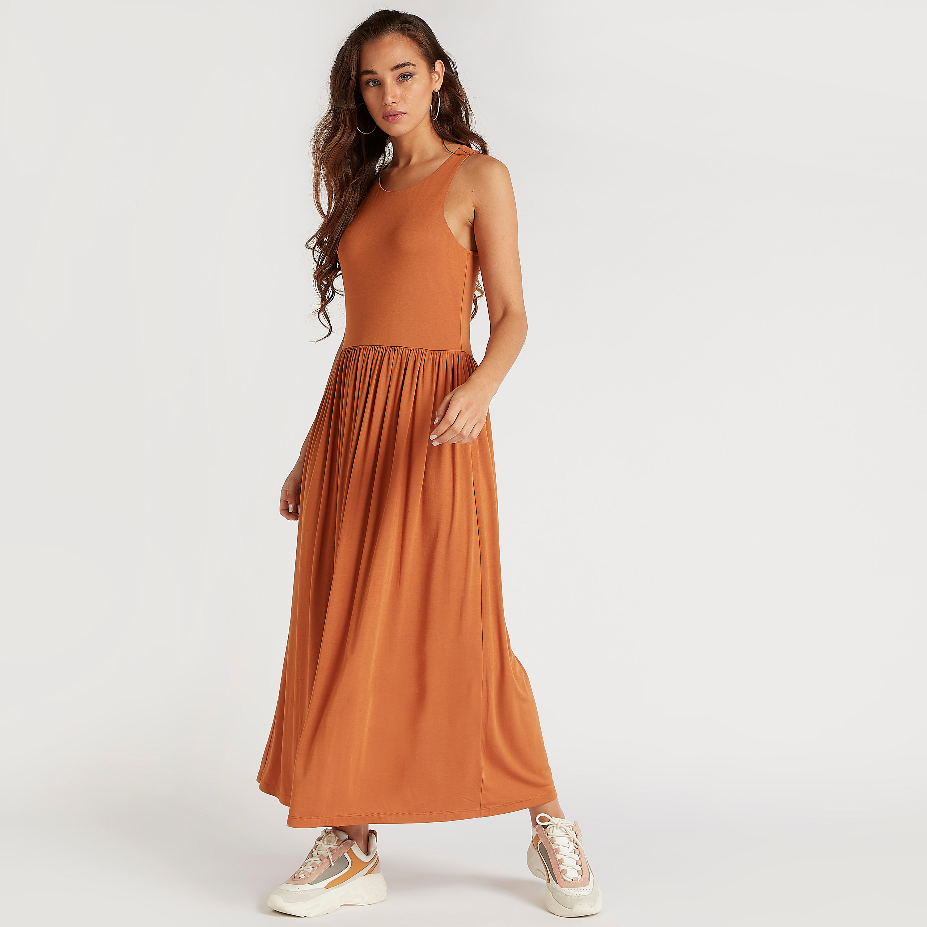فستان ميدي إيه لاين قصير سادة بياقة مستديرة-women-clothing-dresses-image-6