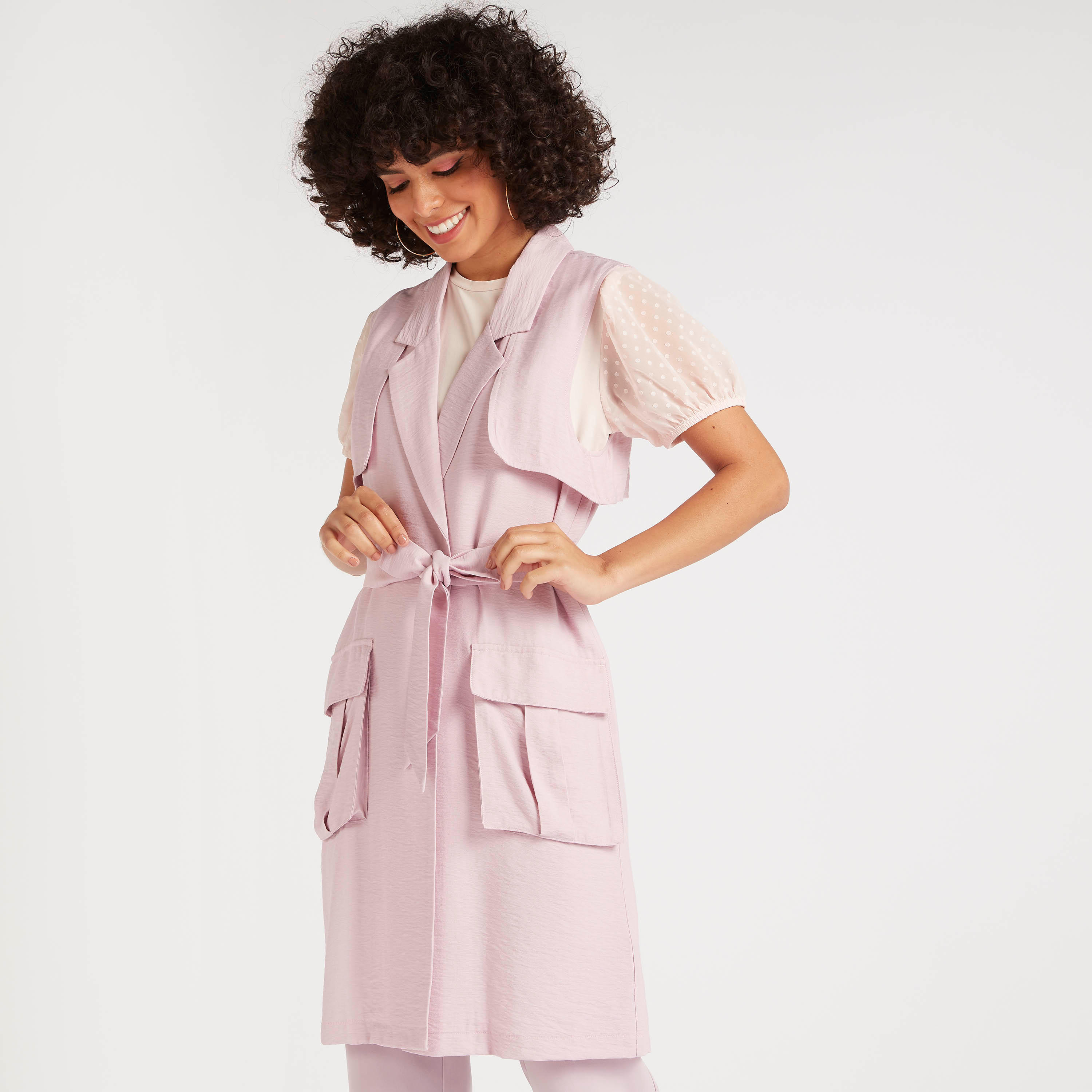 جاكيت خفيف سادة بياقة مطويّة وحزام رباط-women-clothing-coatsandjackets-coats-image-7