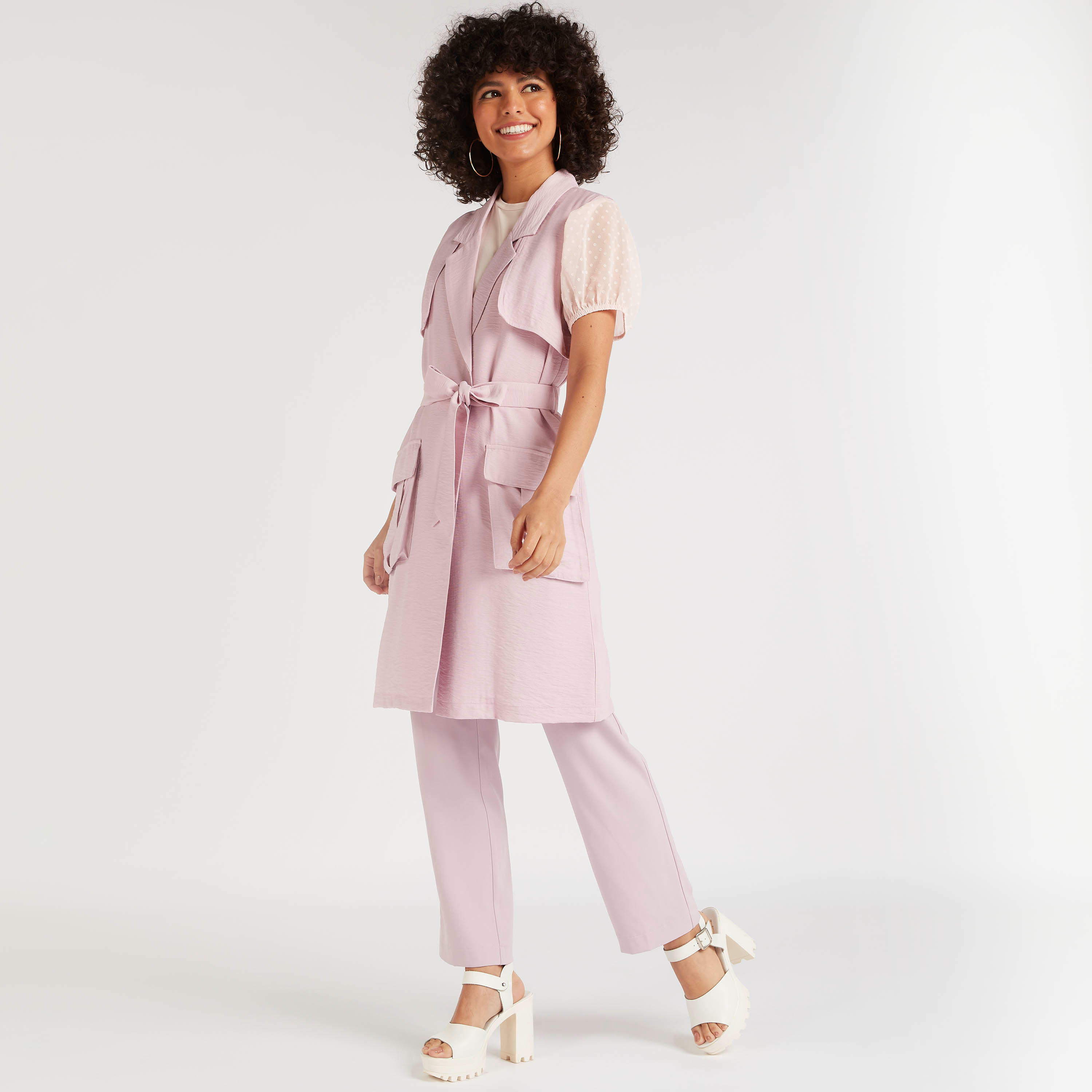 جاكيت خفيف سادة بياقة مطويّة وحزام رباط-women-clothing-coatsandjackets-coats-image-3