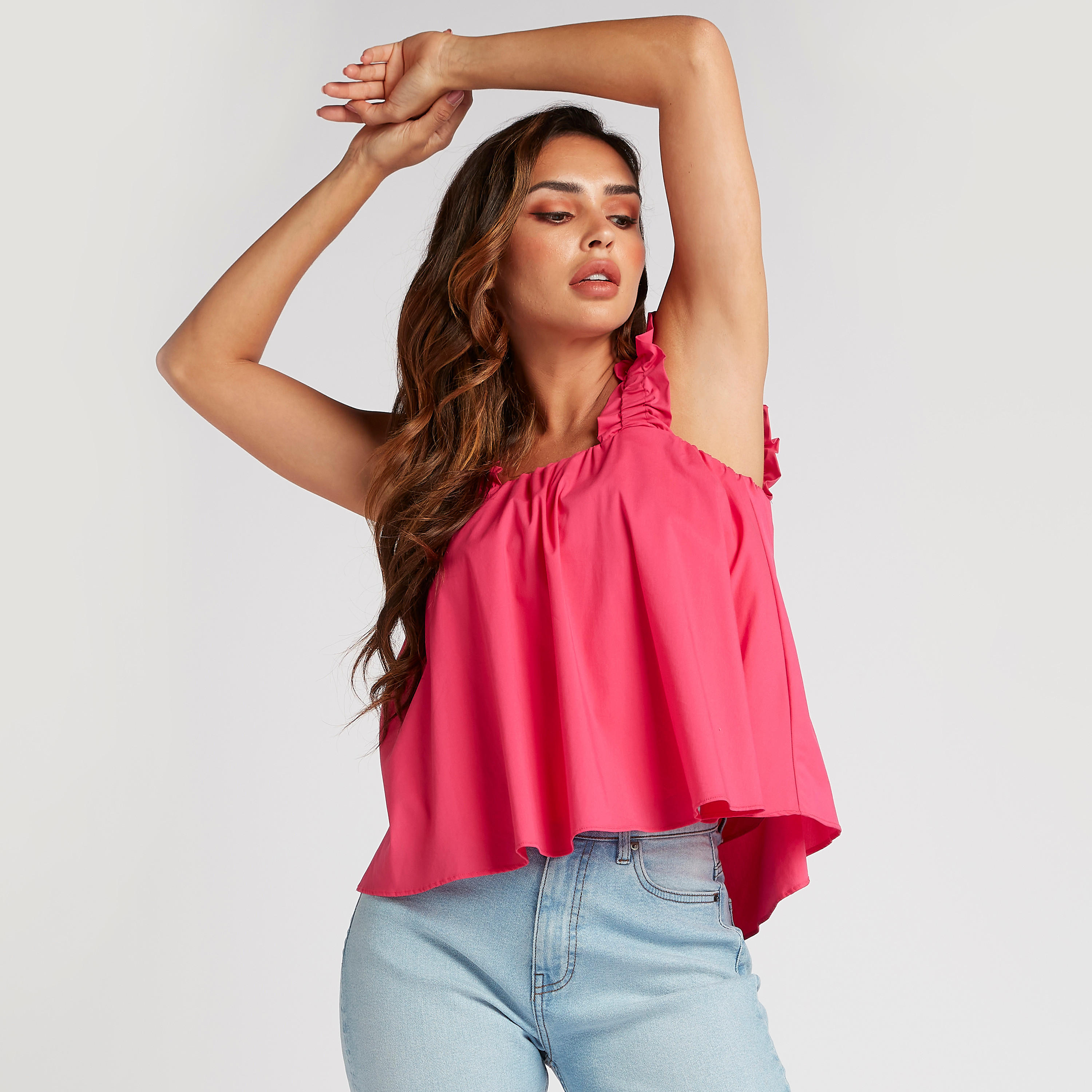 بلوزة  سادة دون أكمام بأحزمة بتفاصيل كشكشة-women-clothing-shirtsandblouses-blouses-image-4