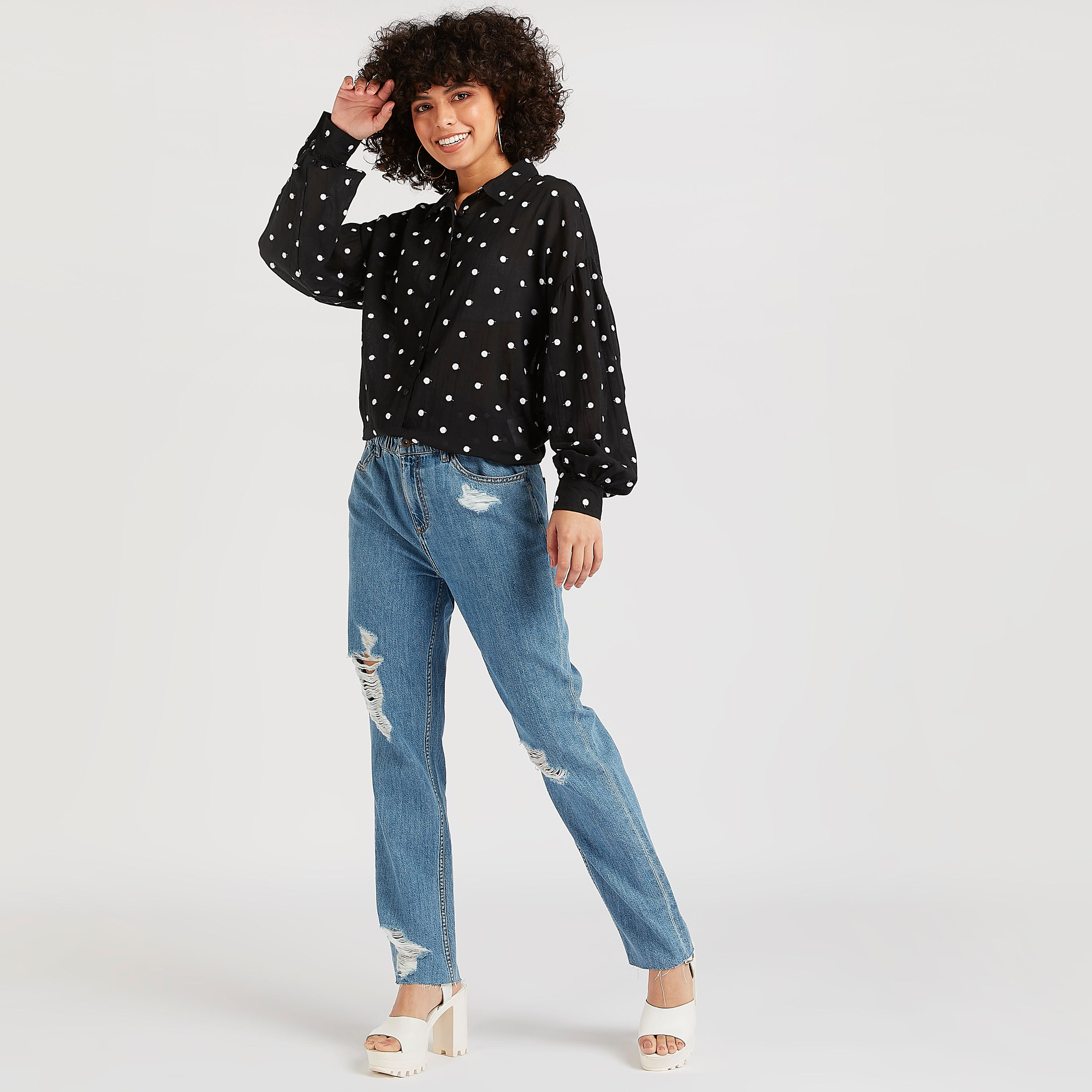 قميص بأكمام طويلة وطبعات منقّطة-women-clothing-shirtsandblouses-shirts-image-2