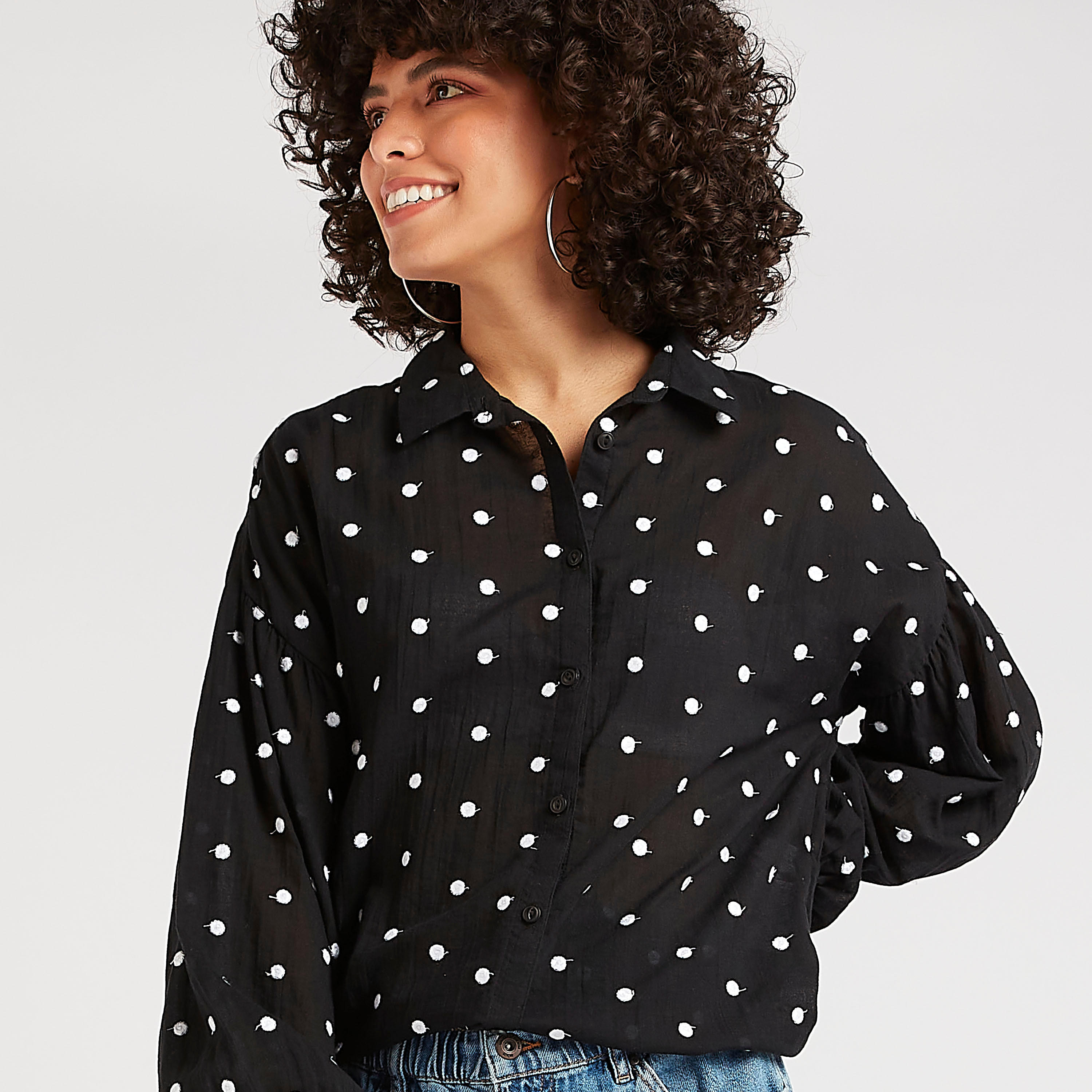 قميص بأكمام طويلة وطبعات منقّطة-women-clothing-shirtsandblouses-shirts-image-3