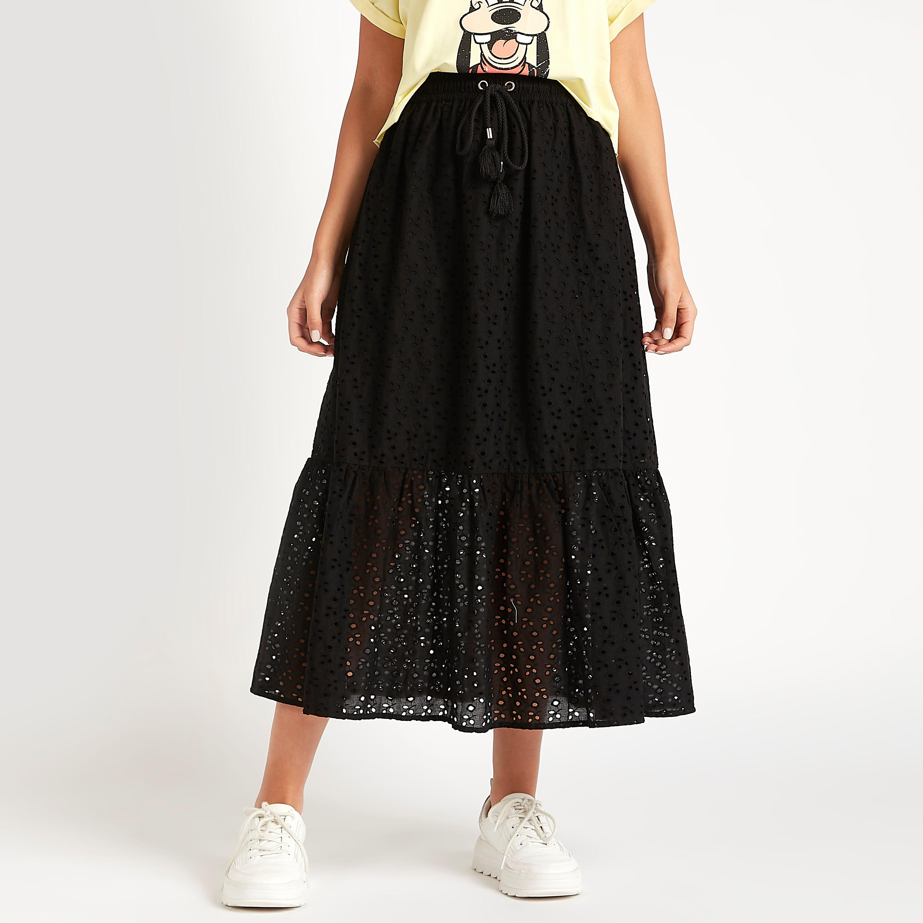 تنورة ميدي إيه لاين بتفاصيل دانتيل مع رباط إغلاق-women-clothing-bottoms-skirts-image-2