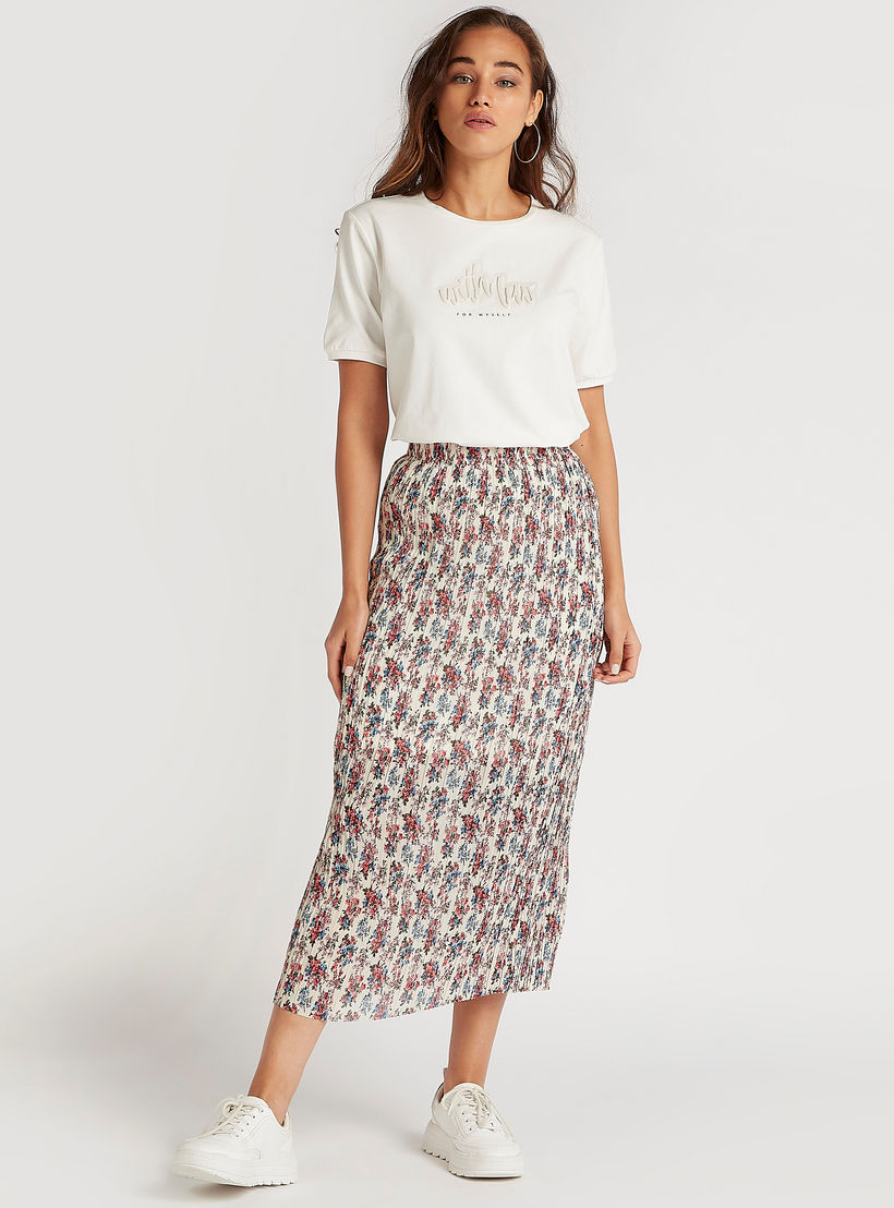 تنورة ميدي بقصة ضيّقة بطبعات أزهار وخصر مطاطي-women-clothing-bottoms-skirts-image-2