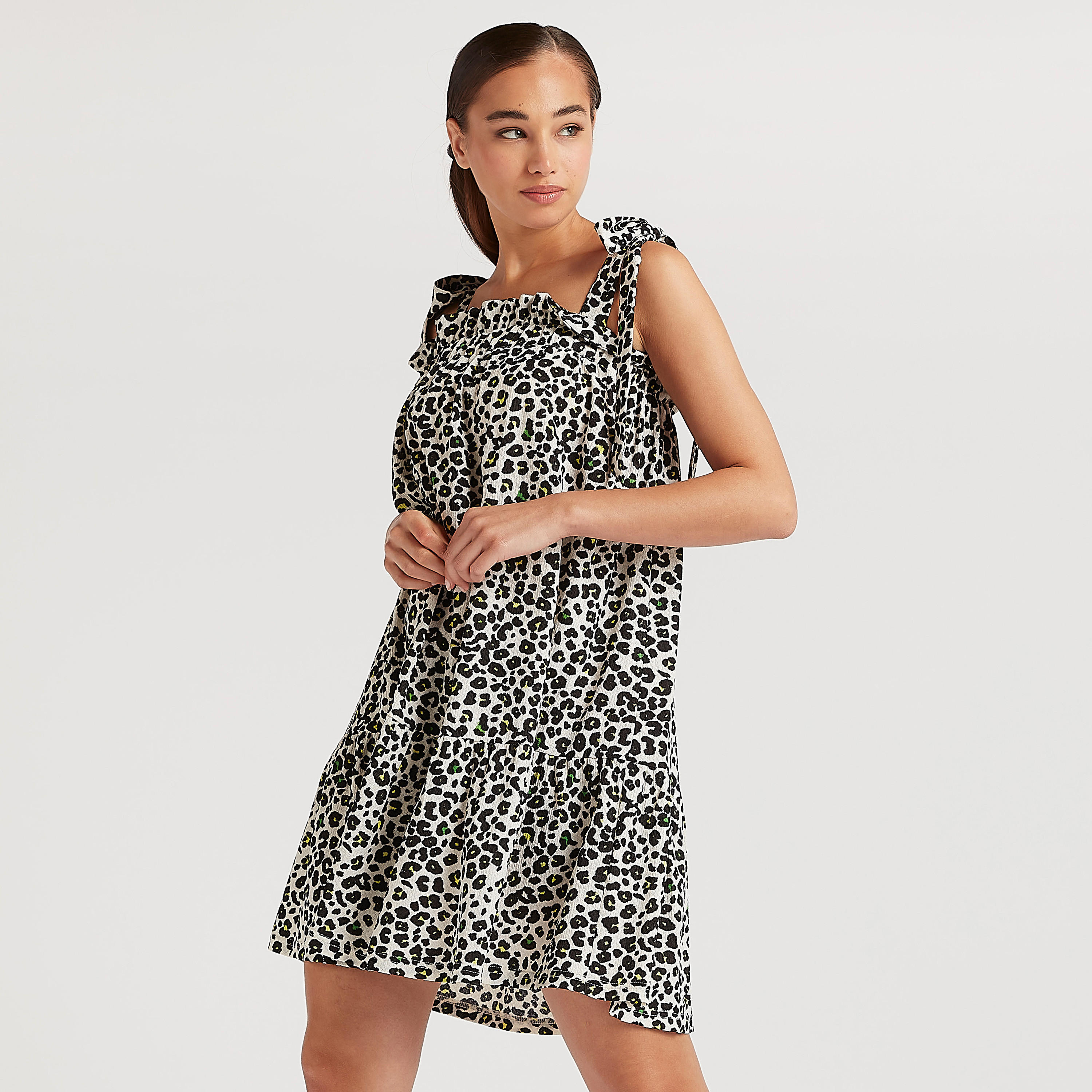 Animal Print Mini A-line Dress with Tie-Up Straps-women-clothing-dresses-image-1