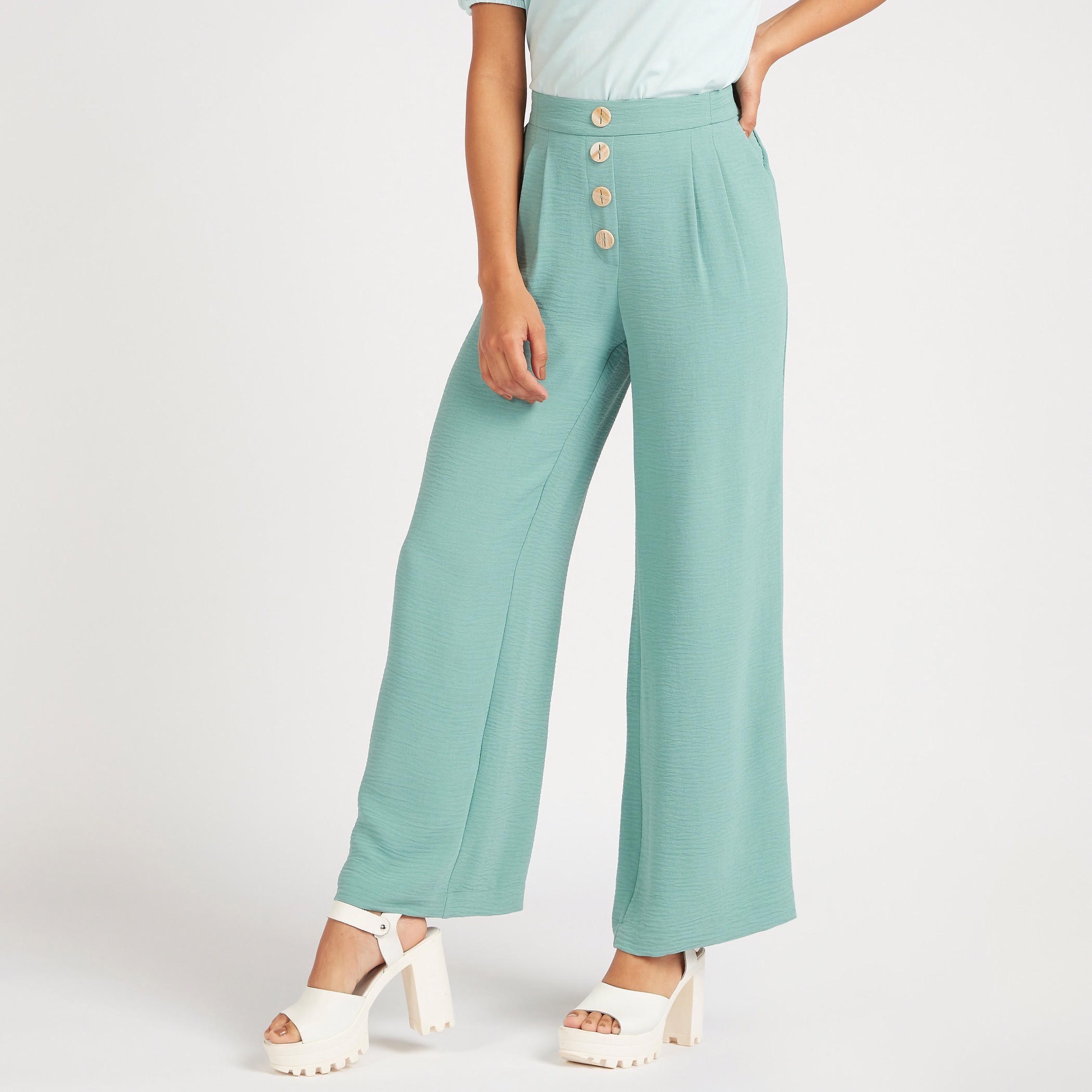 Solid High-Rise Palazzo Pants with Button Detail-women-clothing-bottoms-trousers-image-1
