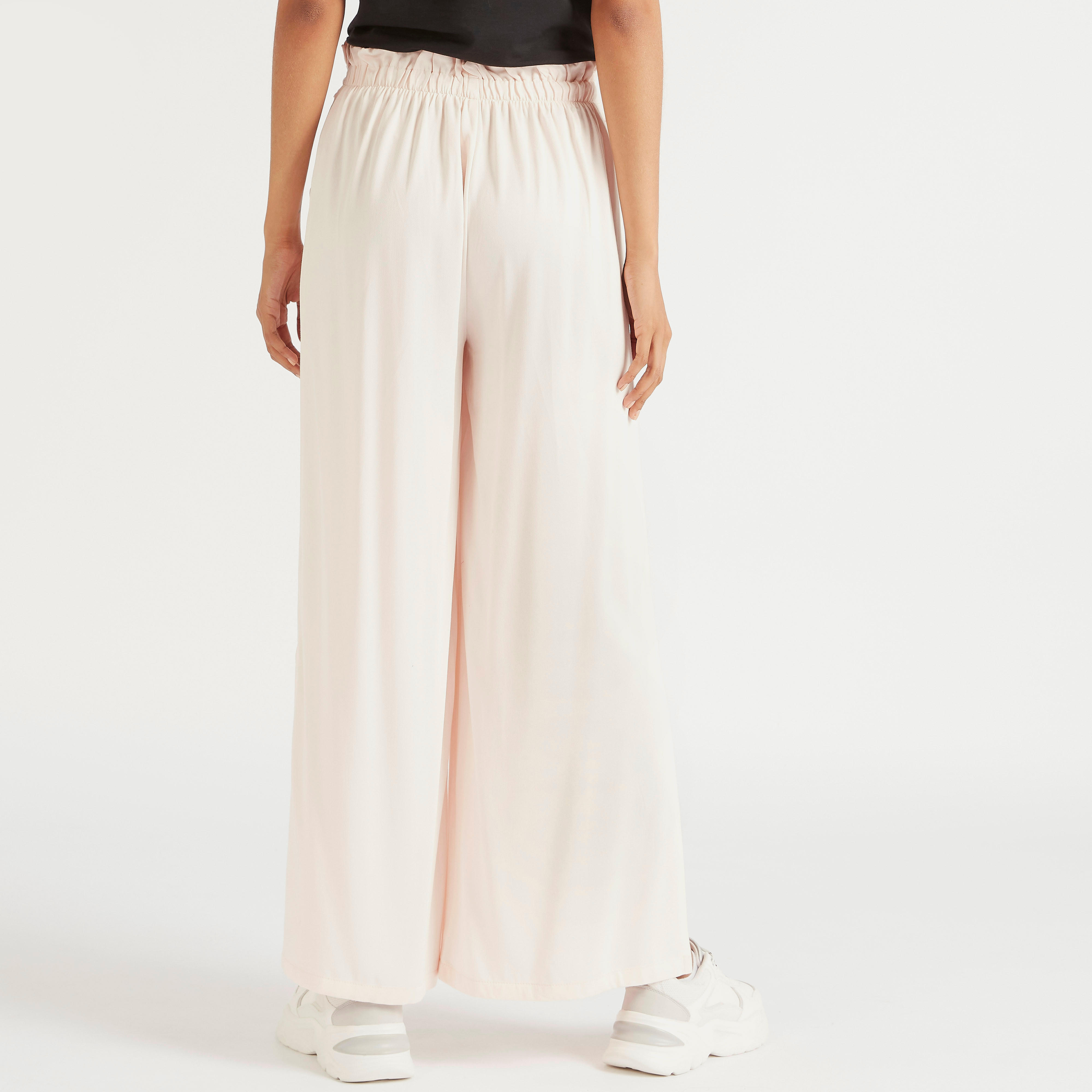 بنطلون بالازو سادة بخصر مرتفع وجيوب-women-clothing-bottoms-trousers-image-2