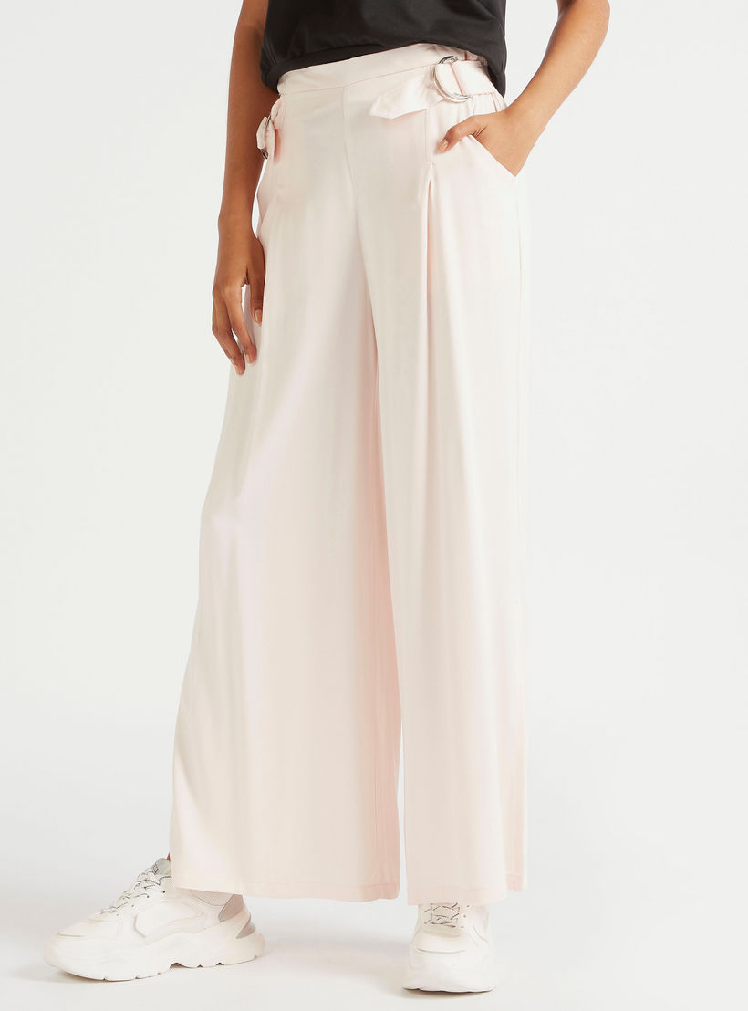 بنطلون بالازو سادة بخصر مرتفع وجيوب-women-clothing-bottoms-trousers-image-1