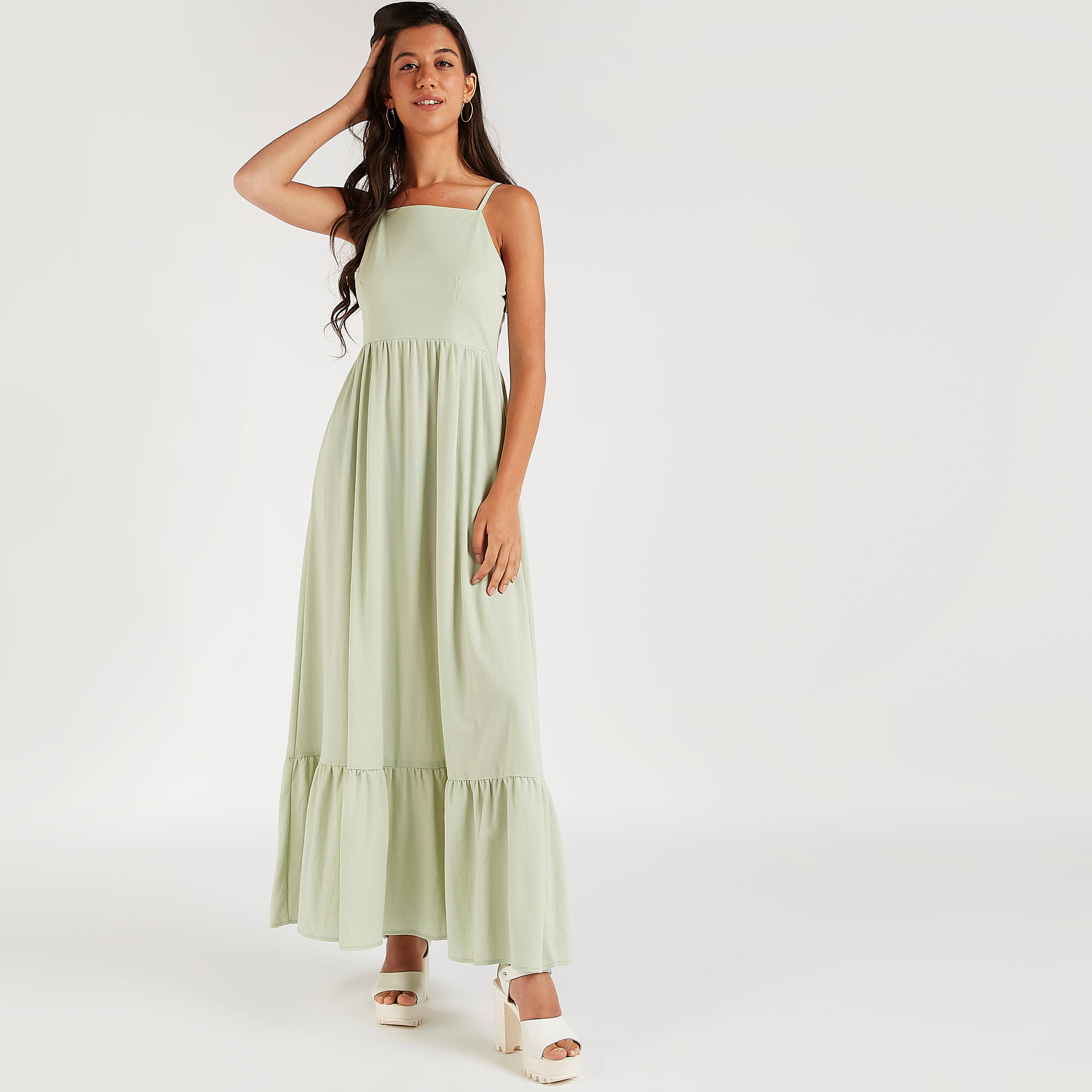 فستان إيه لاين سادة طويل متعدّد الطبقات بأحزمة قابلة للتّعديل-women-clothing-dresses-image-6