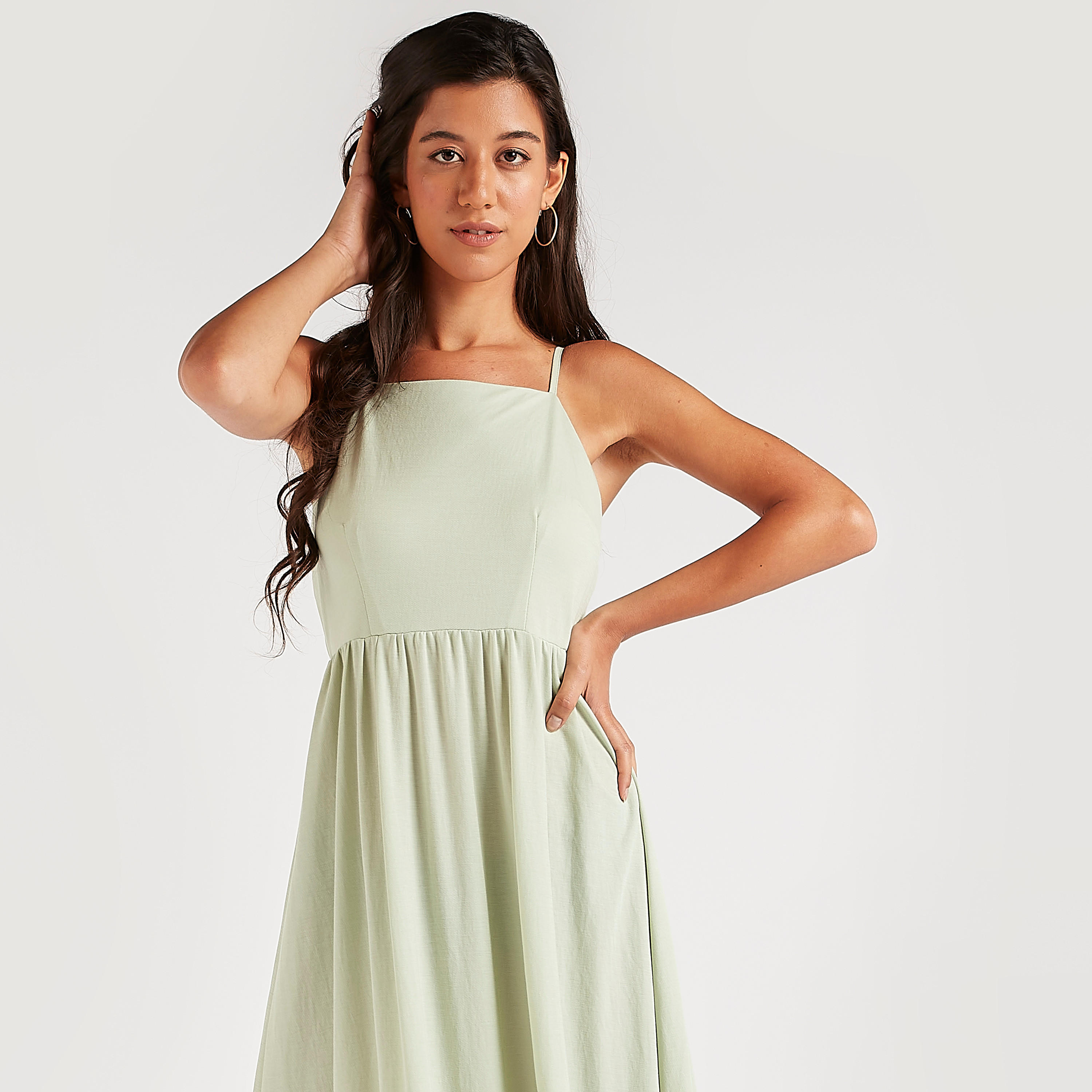 فستان إيه لاين سادة طويل متعدّد الطبقات بأحزمة قابلة للتّعديل-women-clothing-dresses-image-3