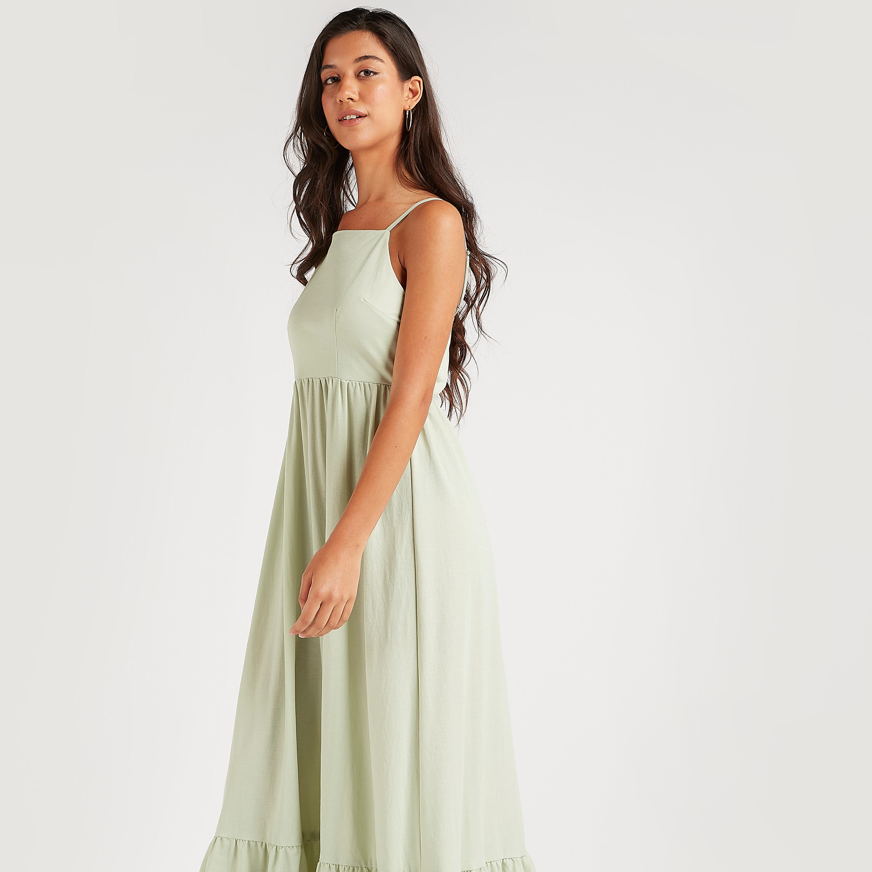 فستان إيه لاين سادة طويل متعدّد الطبقات بأحزمة قابلة للتّعديل-women-clothing-dresses-image-1