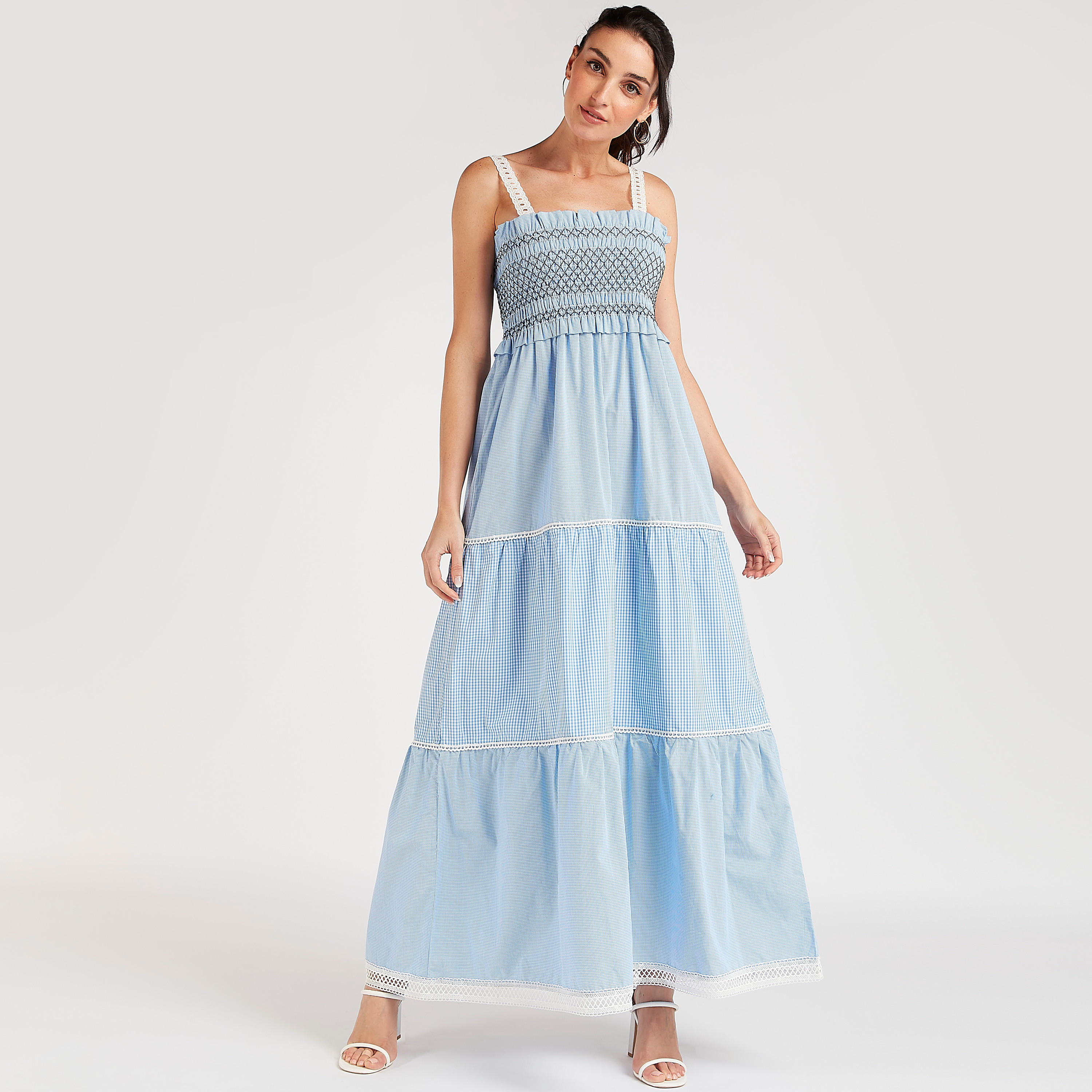 Smocked Maxi A-line Dress with Shoulder Straps-women-clothing-dresses-image-2