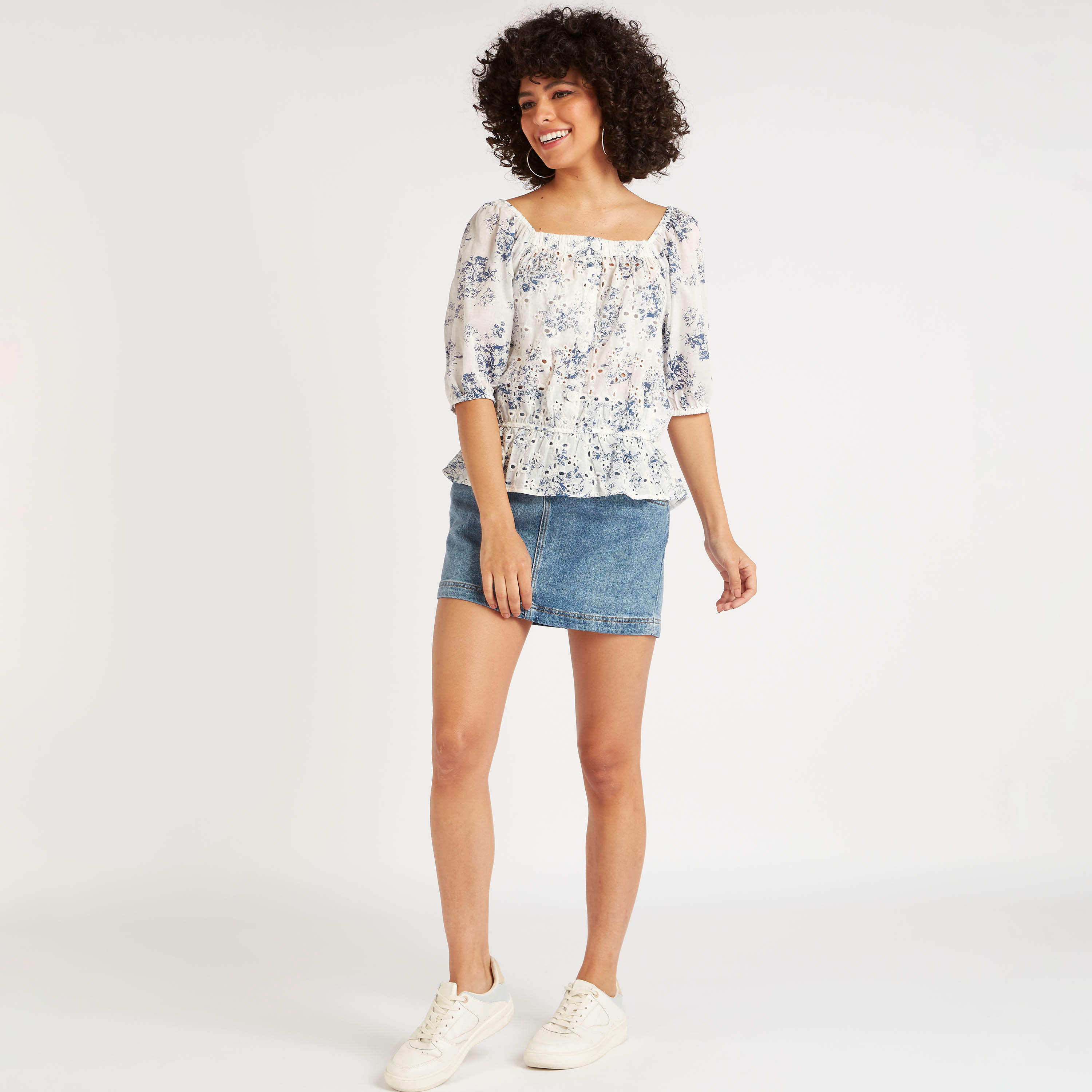 Embroidered Top with Short Sleeves and Elasticated Neck-women-clothing-shirtsandblouses-blouses-image-2