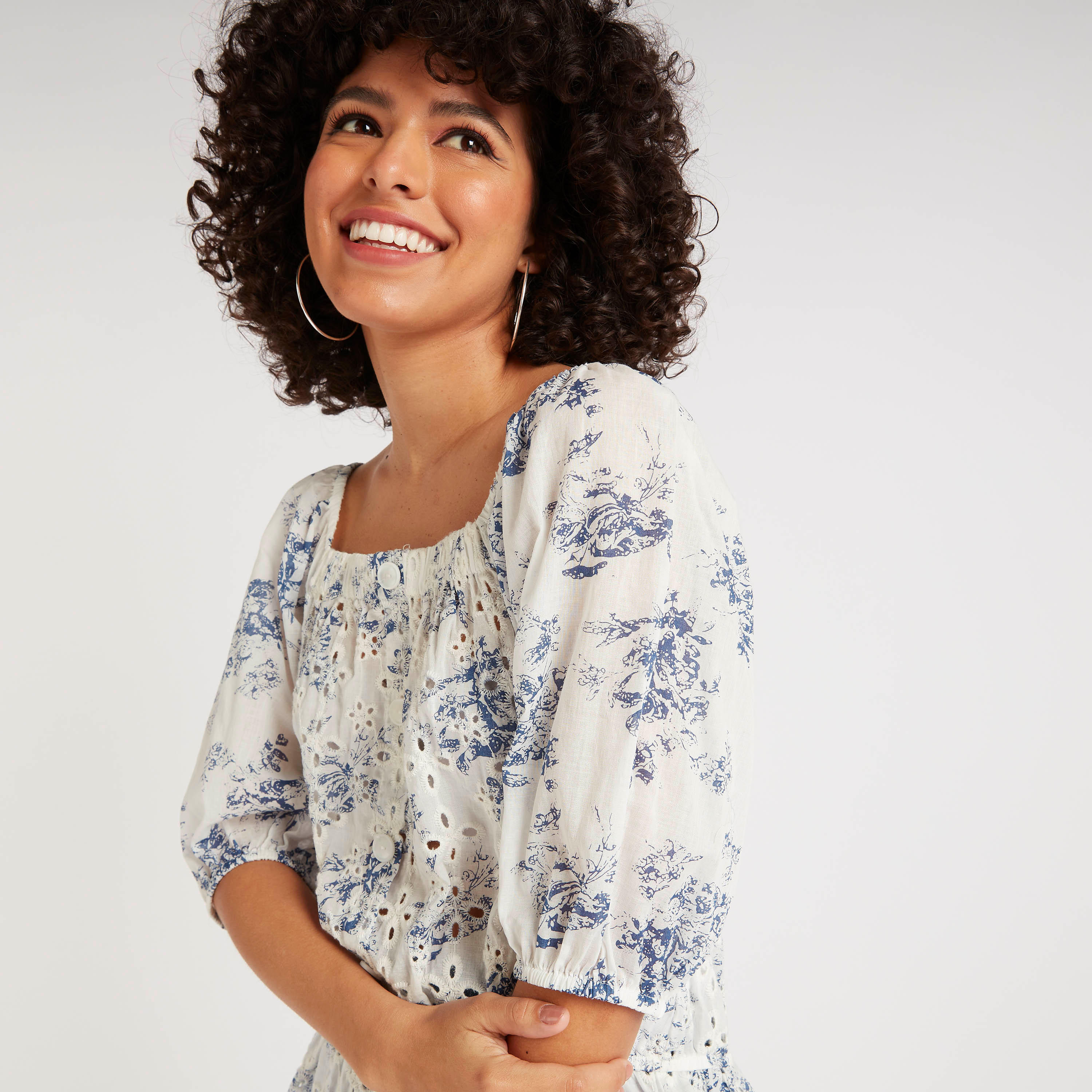 Embroidered Top with Short Sleeves and Elasticated Neck-women-clothing-shirtsandblouses-blouses-image-3