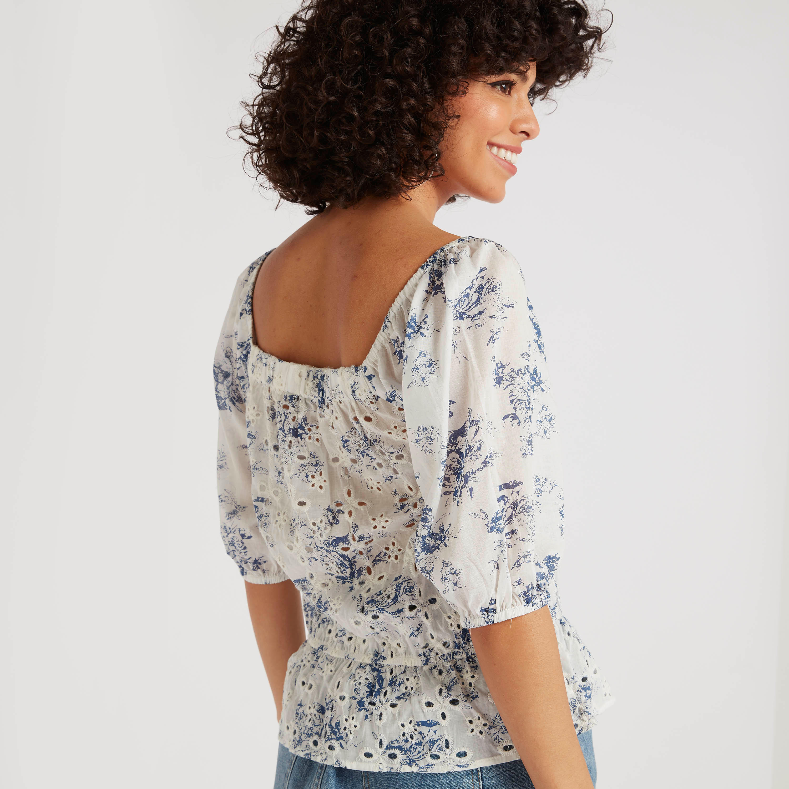 Embroidered Top with Short Sleeves and Elasticated Neck-women-clothing-shirtsandblouses-blouses-image-4