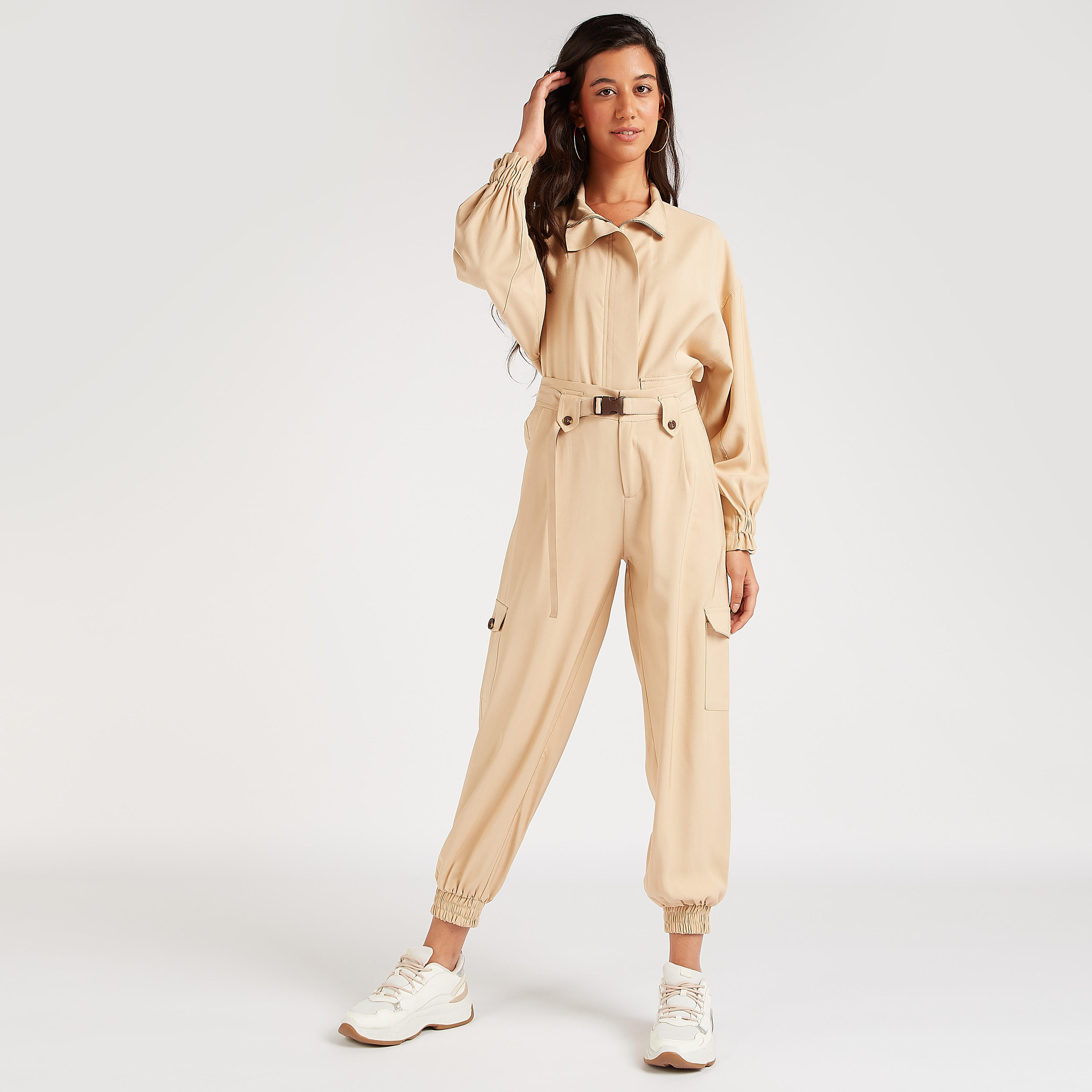 Solid High-Rise Cargo Pants with Belt and Pockets-women-clothing-bottoms-joggers-image-5