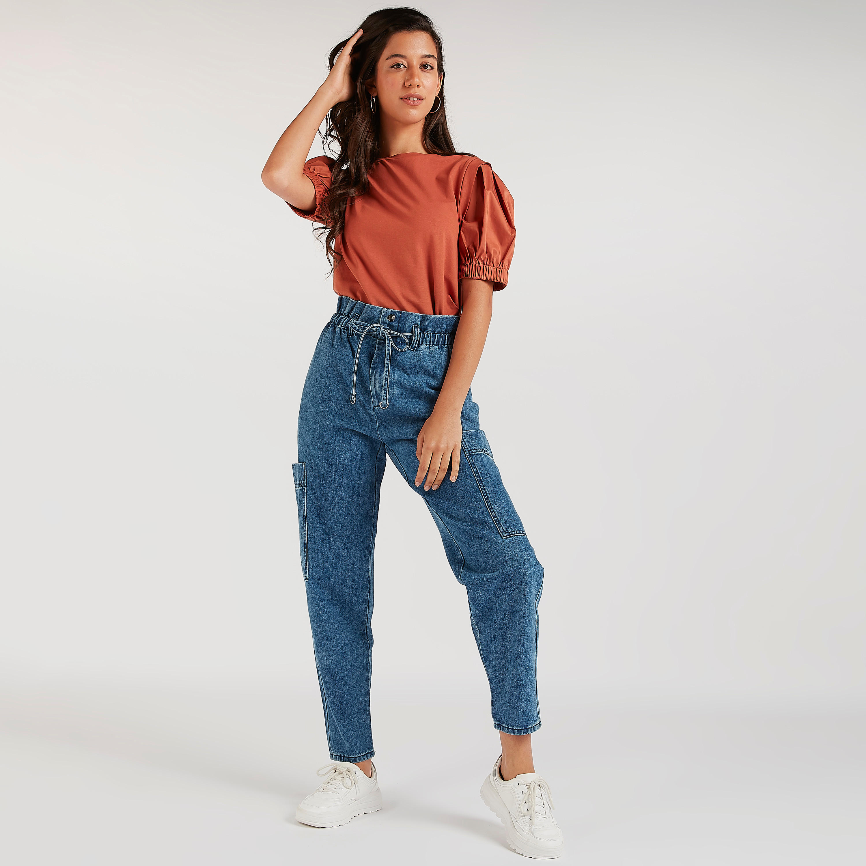 Solid Top with Crew Neck and Puff Sleeves-women-clothing-shirtsandblouses-blouses-image-2