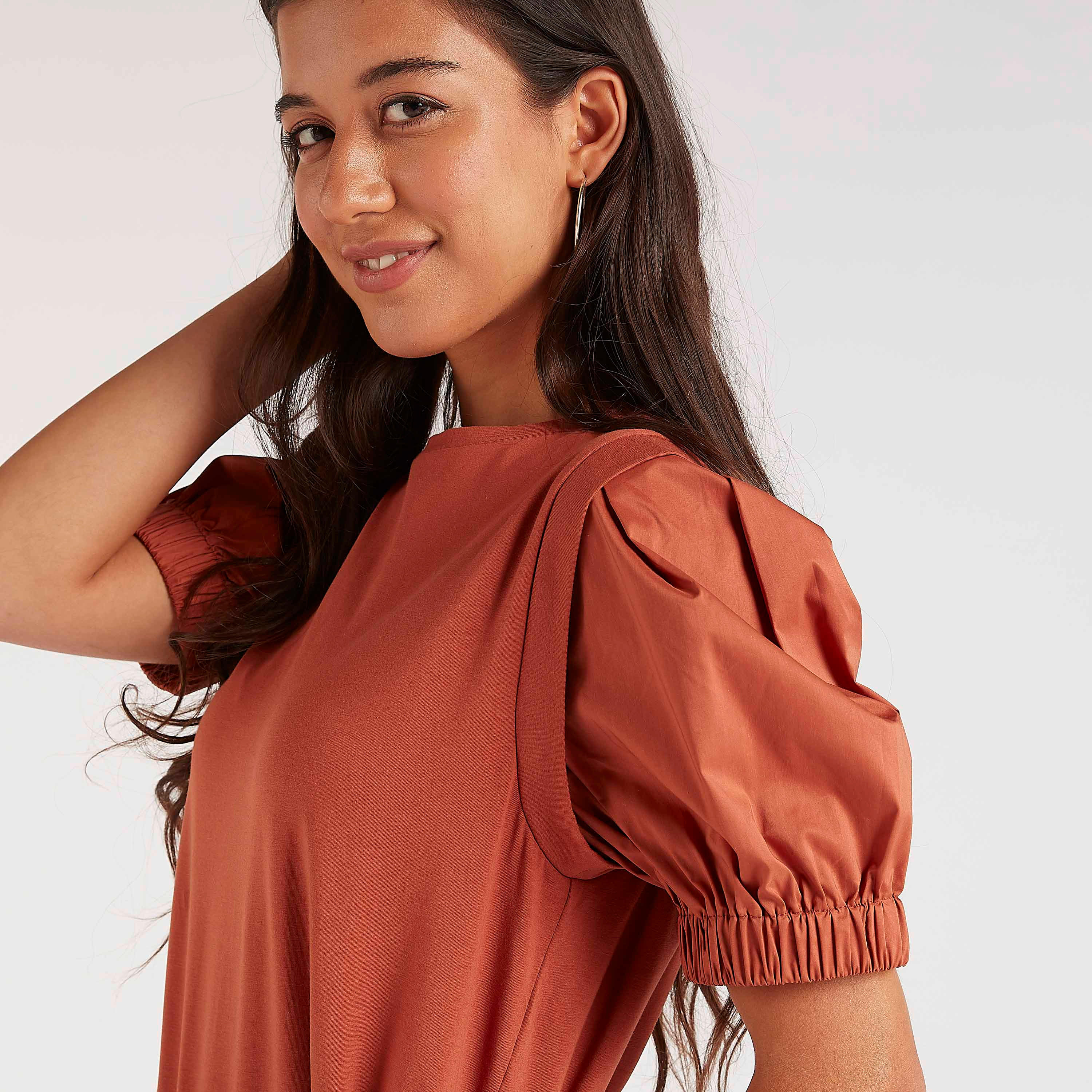 Solid Top with Crew Neck and Puff Sleeves-women-clothing-shirtsandblouses-blouses-image-3