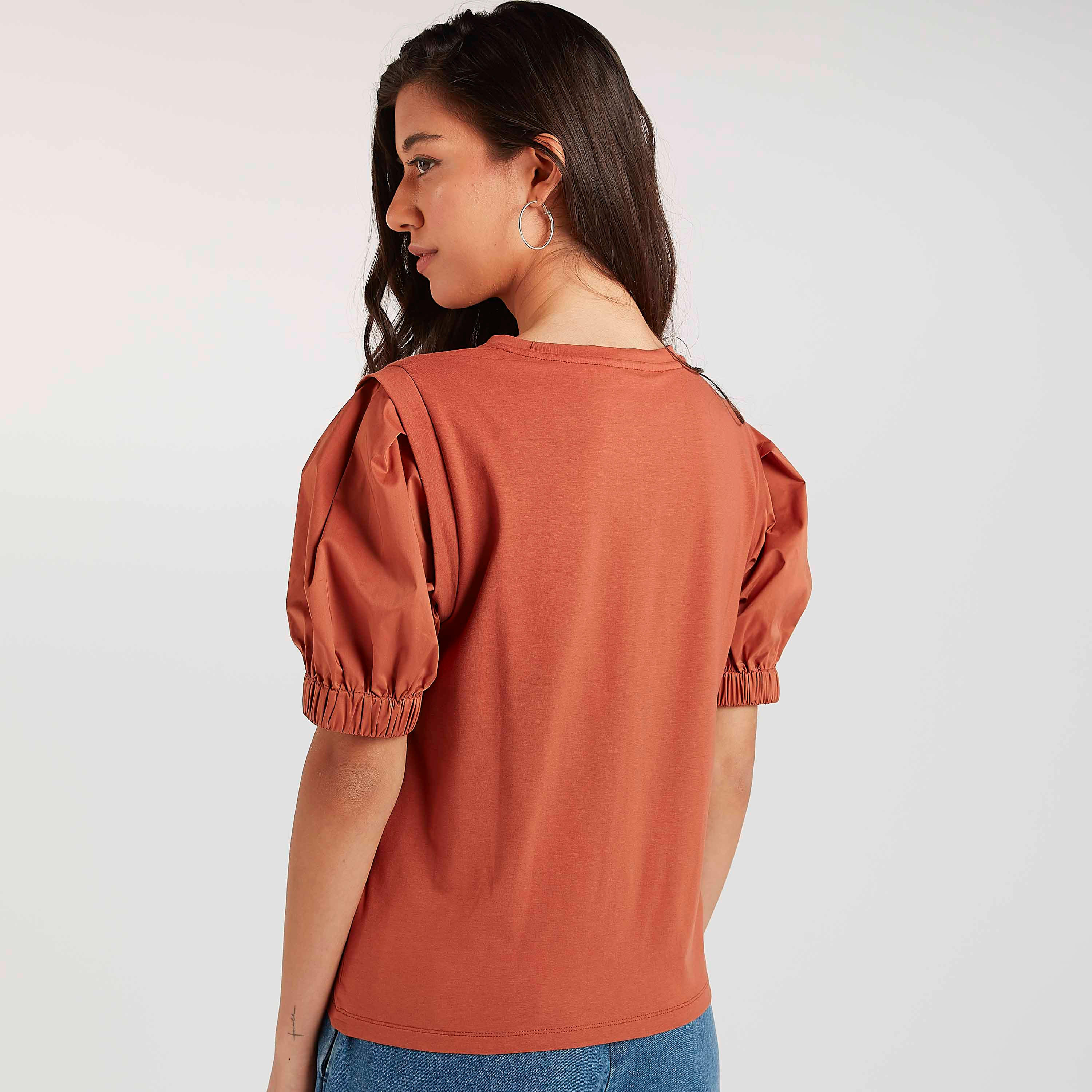 Solid Top with Crew Neck and Puff Sleeves-women-clothing-shirtsandblouses-blouses-image-4