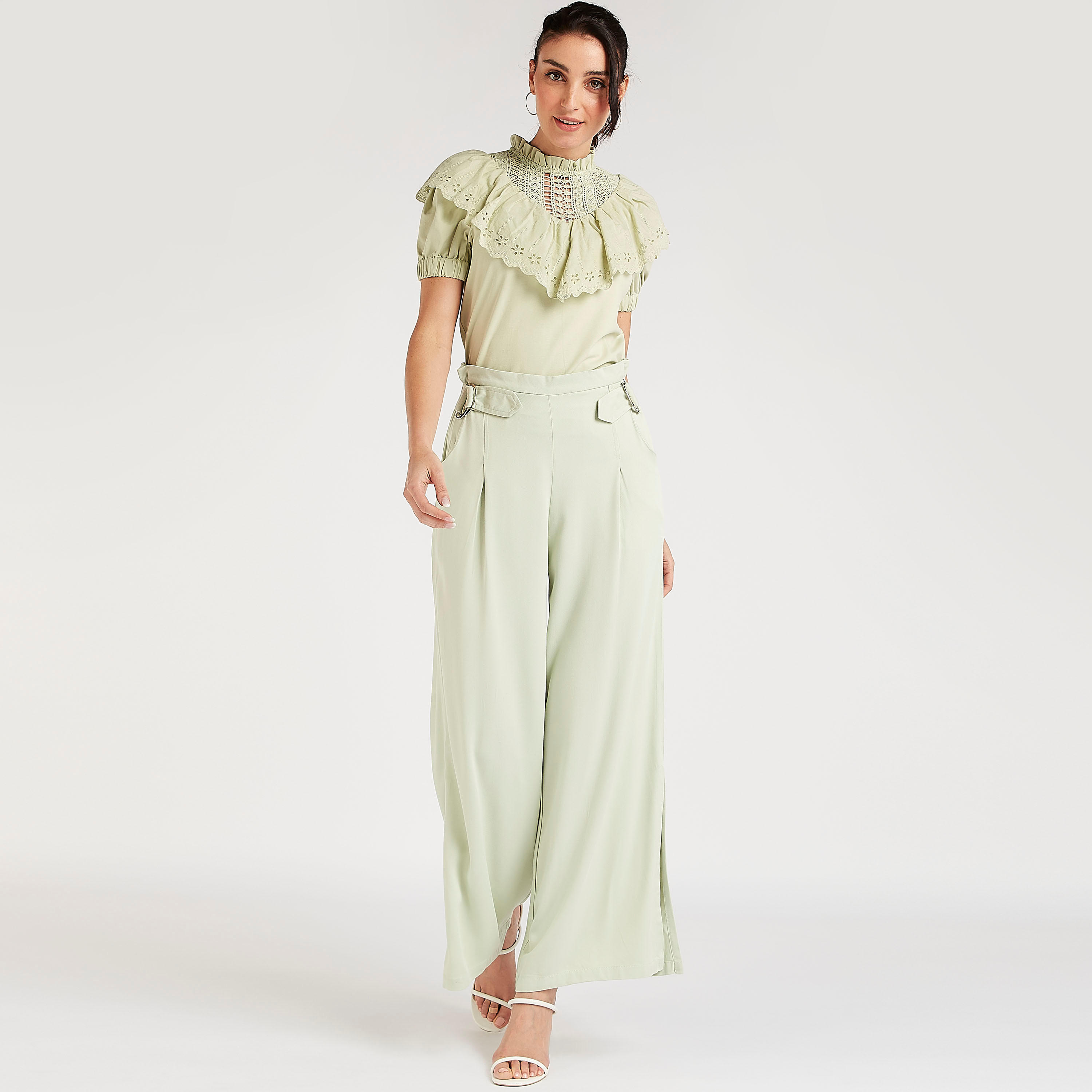 بلوزة بارزة الملمس بأكمام طويلة وتفاصيل كشكش-women-clothing-shirtsandblouses-blouses-image-2
