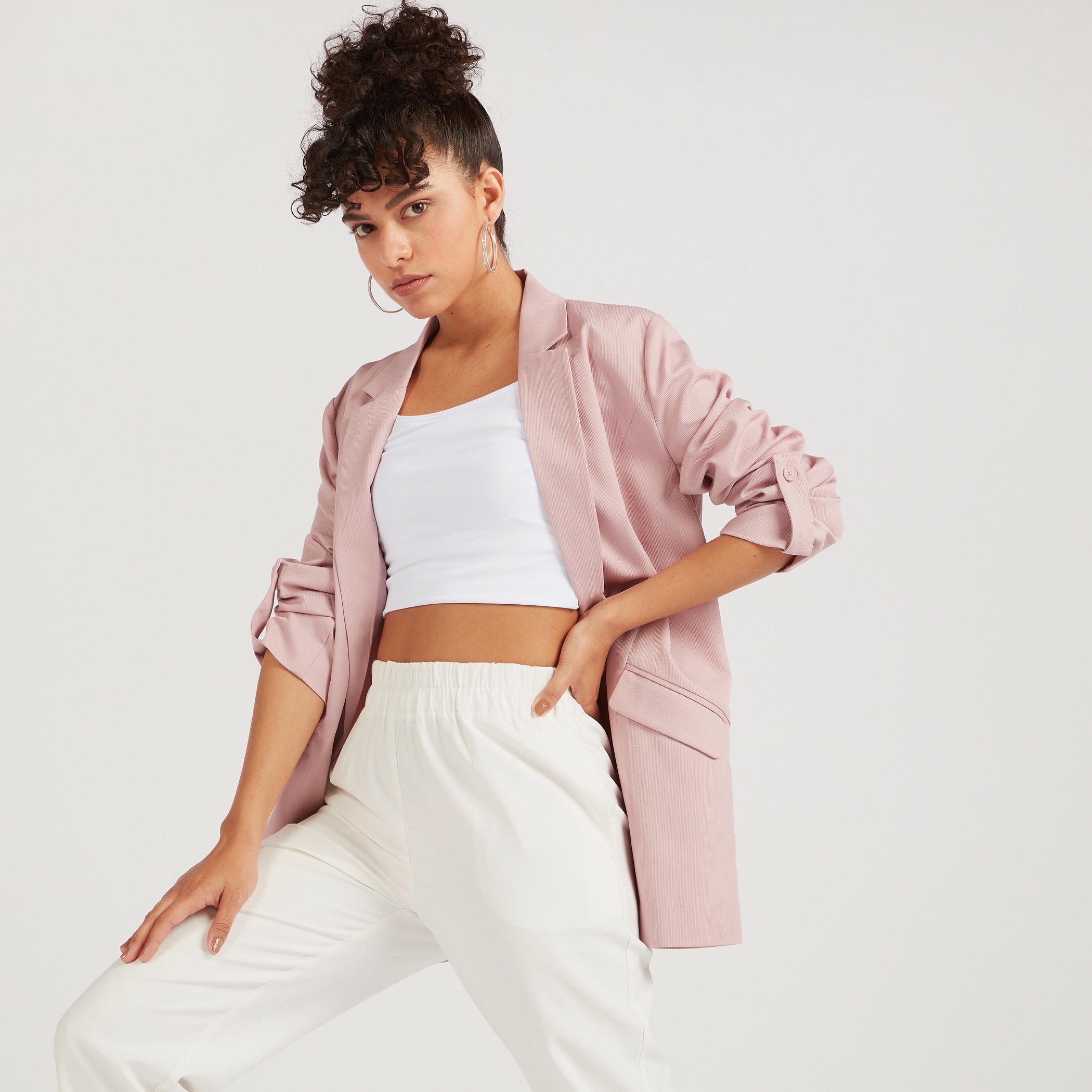 Solid Longline Blazer with Flap Pockets and Notch Lapel-women-clothing-coatsandjackets-blazers-image-1