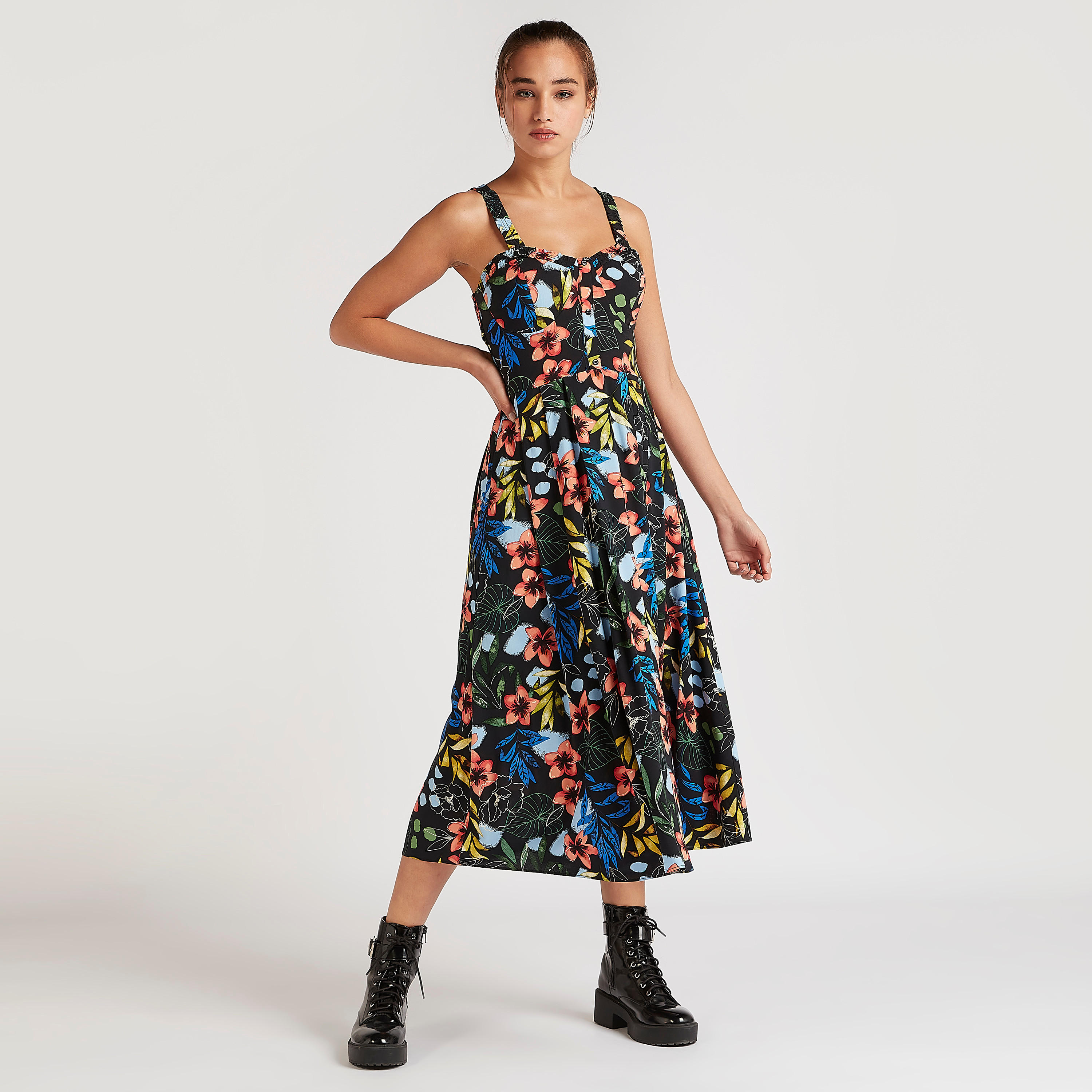 فستان ميدي إيه لاين بطبعات أزهار وظهر مطرّز-women-clothing-dresses-image-2